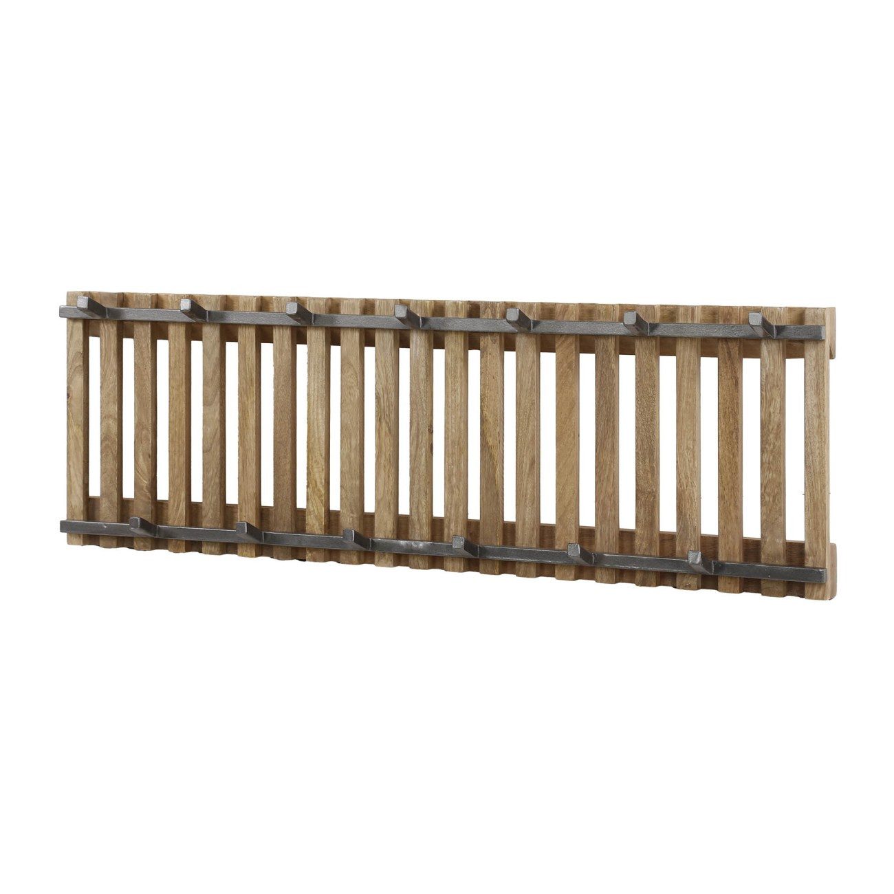 Feeling4Home Garderobe Garderobe Tamil - Mangoholz massiv Braun, 13 Haken, Moderne Lattenmuster