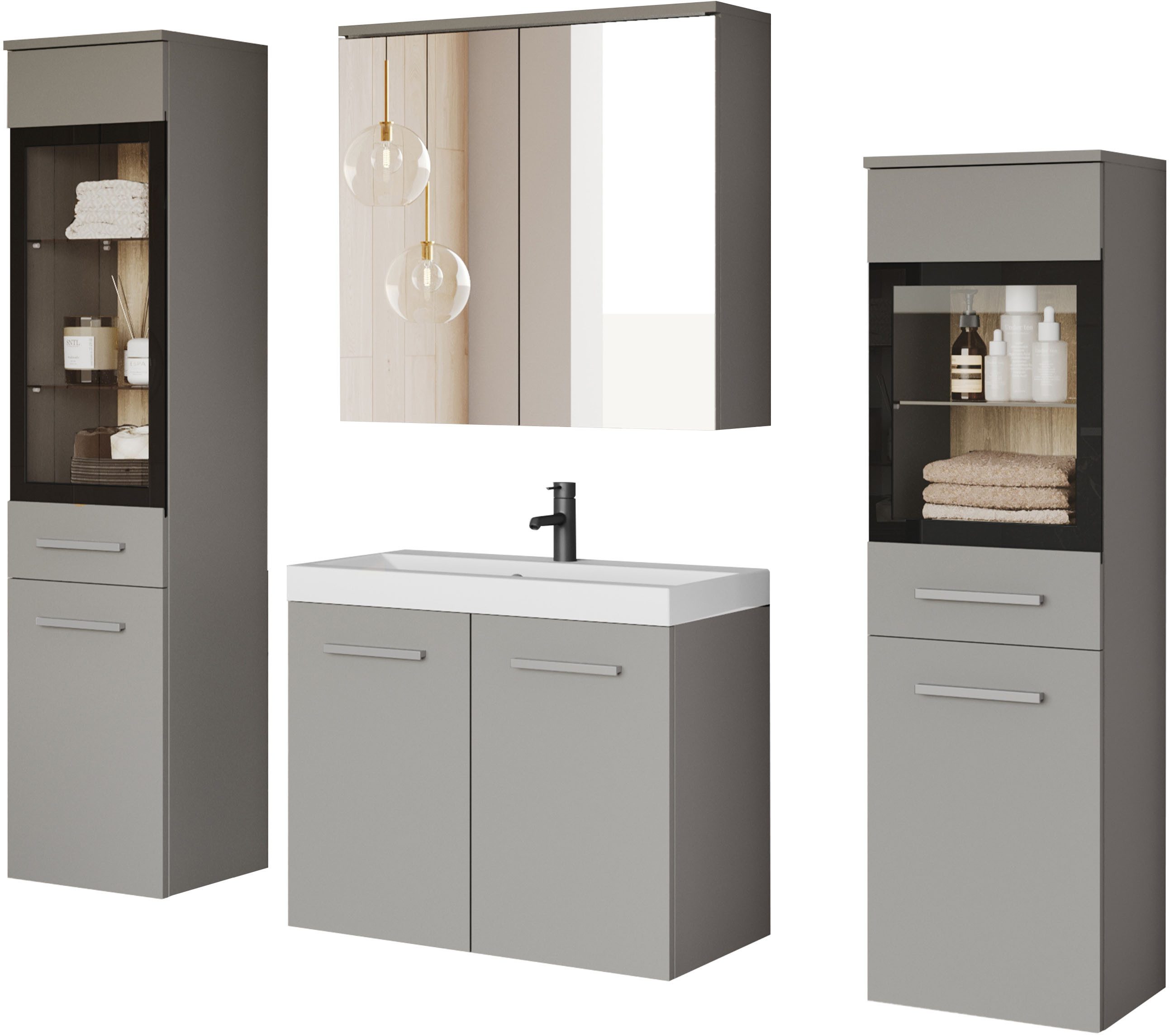 welltime Badmöbel-Set MADRIT II, Schrank mit Waschbecken, 2 Hänger, Spiegel günstig online kaufen