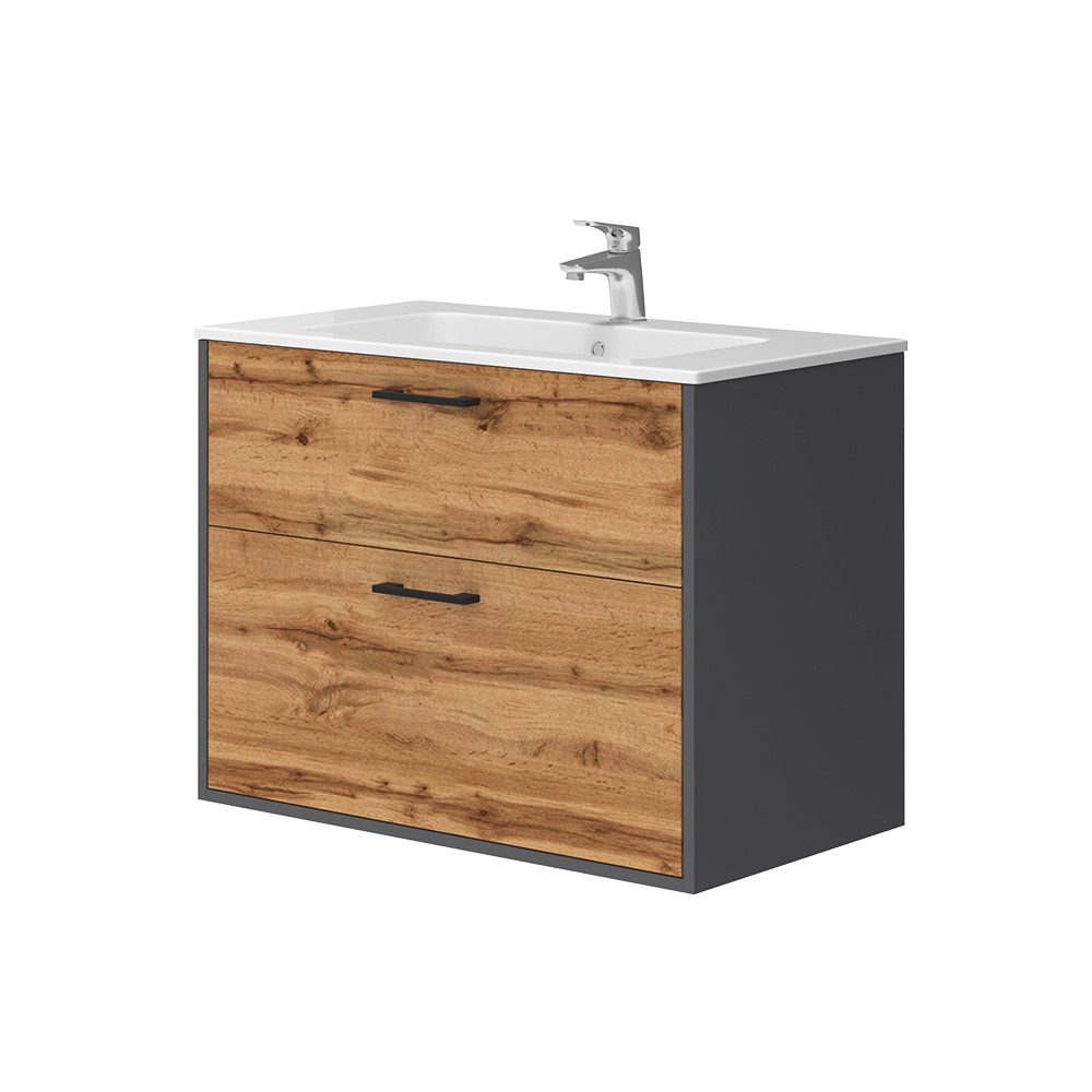 Badmöbel-Set Lanco, Anthrazit/Goldkraft Eiche/Goldkraft Eiche, 80 x 61.5 cm mit ...