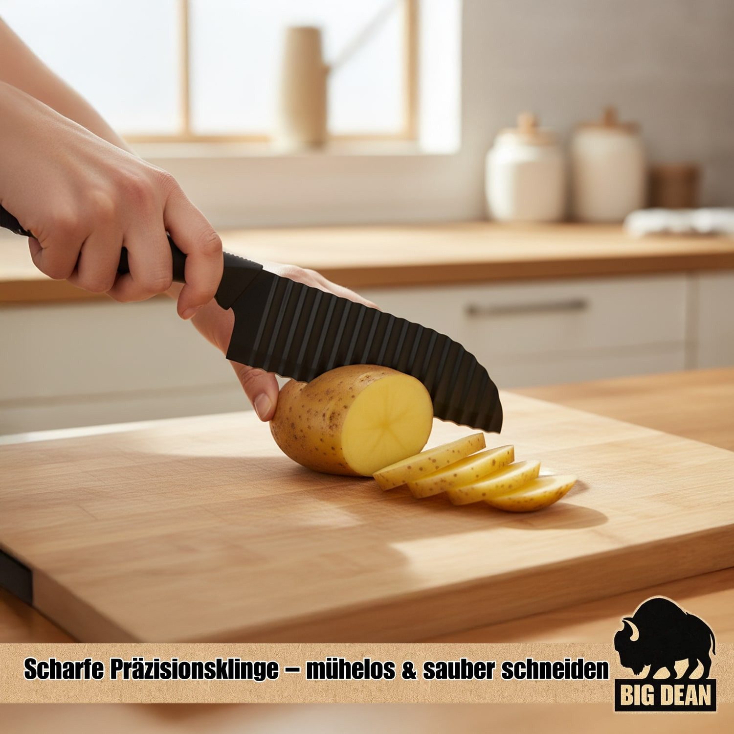 BigDean Gemüsemesser Wellenschneider Wellenmesser Riffelmesser Wellenschneider für Gemüse, Rostfreier Edelstahl