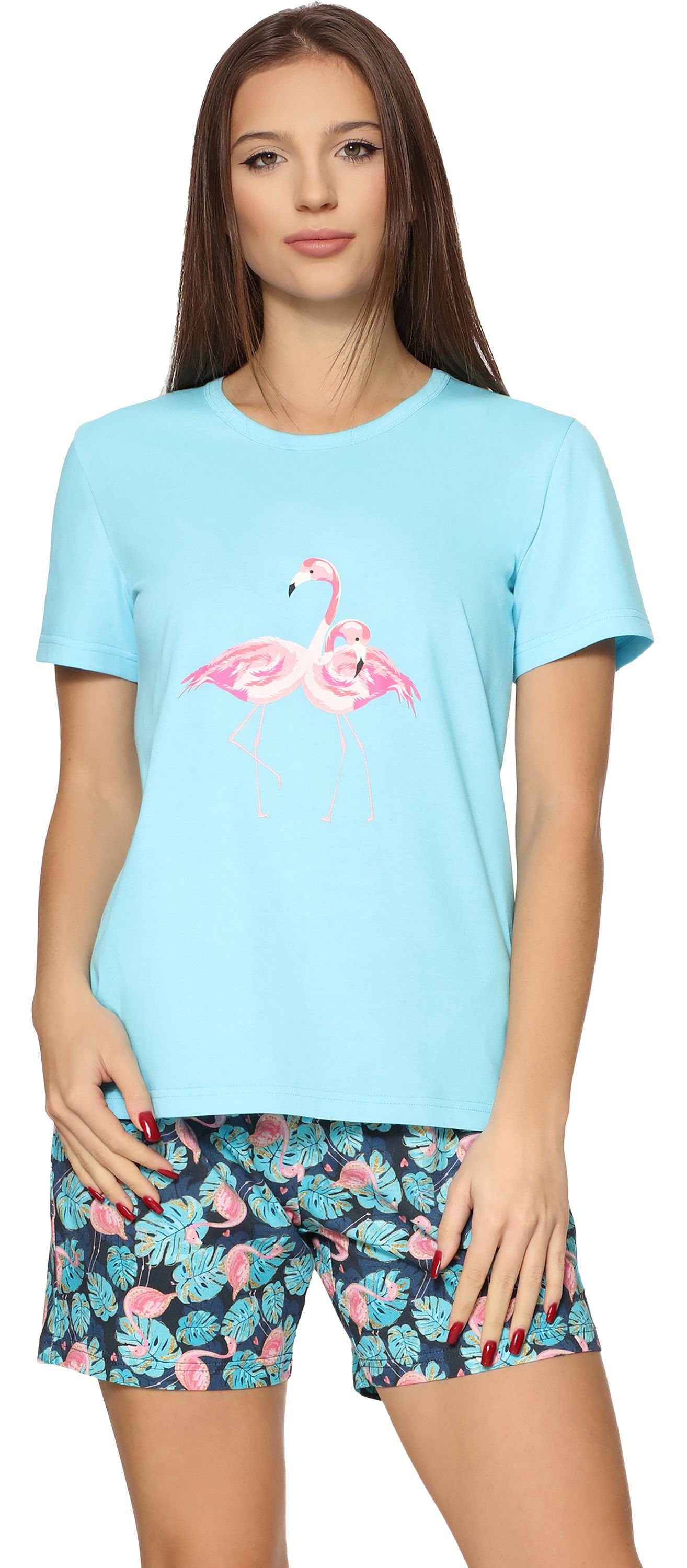 Bellivalini Schlafanzug Damen Schlafanzug BLV50-160 Türkis Flamingos