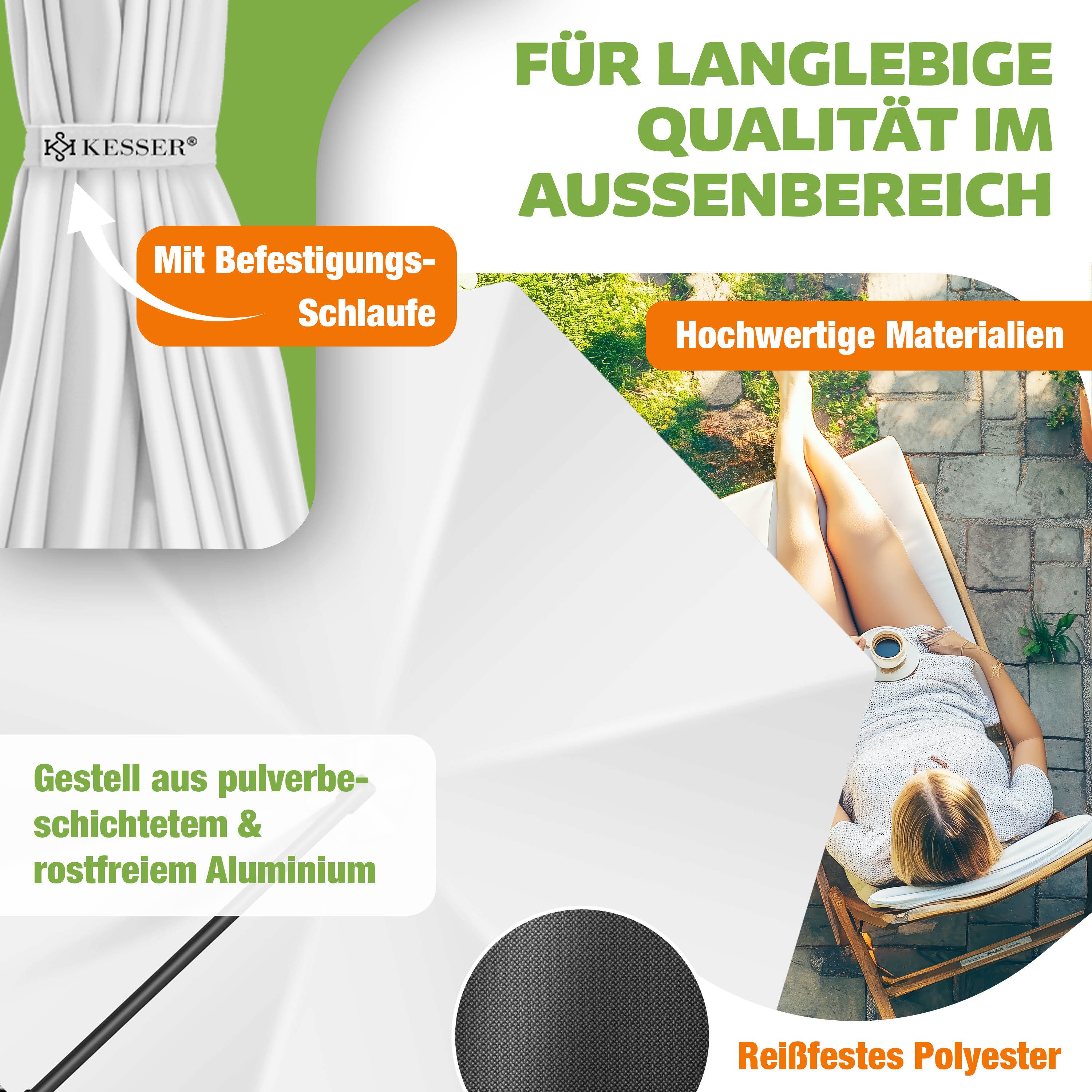 KESSER Ampelschirm, Alu Ampelschirm Sonnenschirm Abdeckung Ø300 cm Ø350 cm