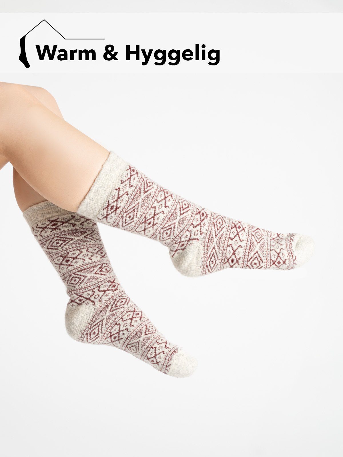 Design Dicke Skandinavische HomeOfSocks Wolle Norwegersocken Socken Wollweiß-Rot In "Norwegen" Kuschelsocken Mit Hohem Wollanteil Norwegischem Aus Nordic 80% Hyggelig Wollsocke Warm