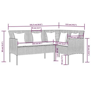 möbelando Gartenlounge-Bank 3012241 (LxBxH: 113x161,5x80 cm), mit Auflagen und Kissen aus PE-Rattan in grau