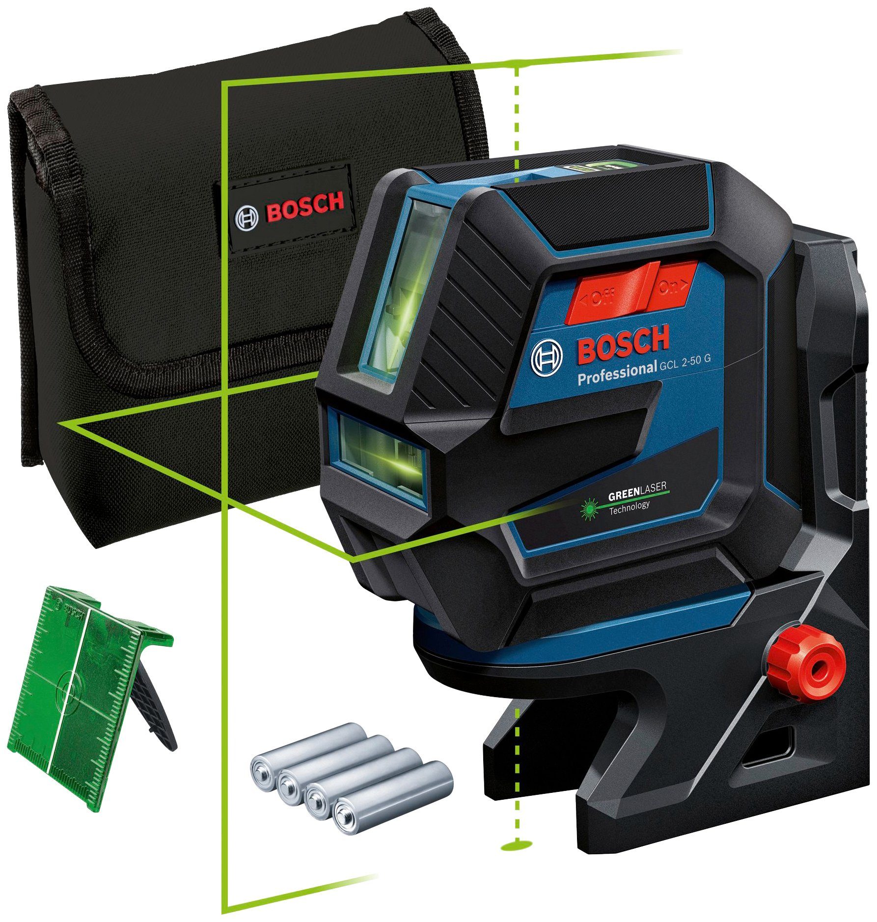 Bosch Professional Punkt- und Линейный лазер GCL 2-50 G Professional, Staub- und Spritzwasserschutz IP64, für Laser-Empfänger LR 7