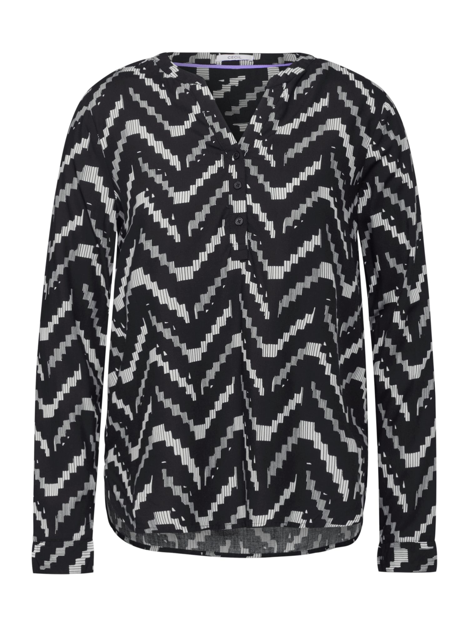 CECIL Blusenshirt schwarz,Casual,Viskose,Allover-Print,Rundhals,Lang,Casual Fit