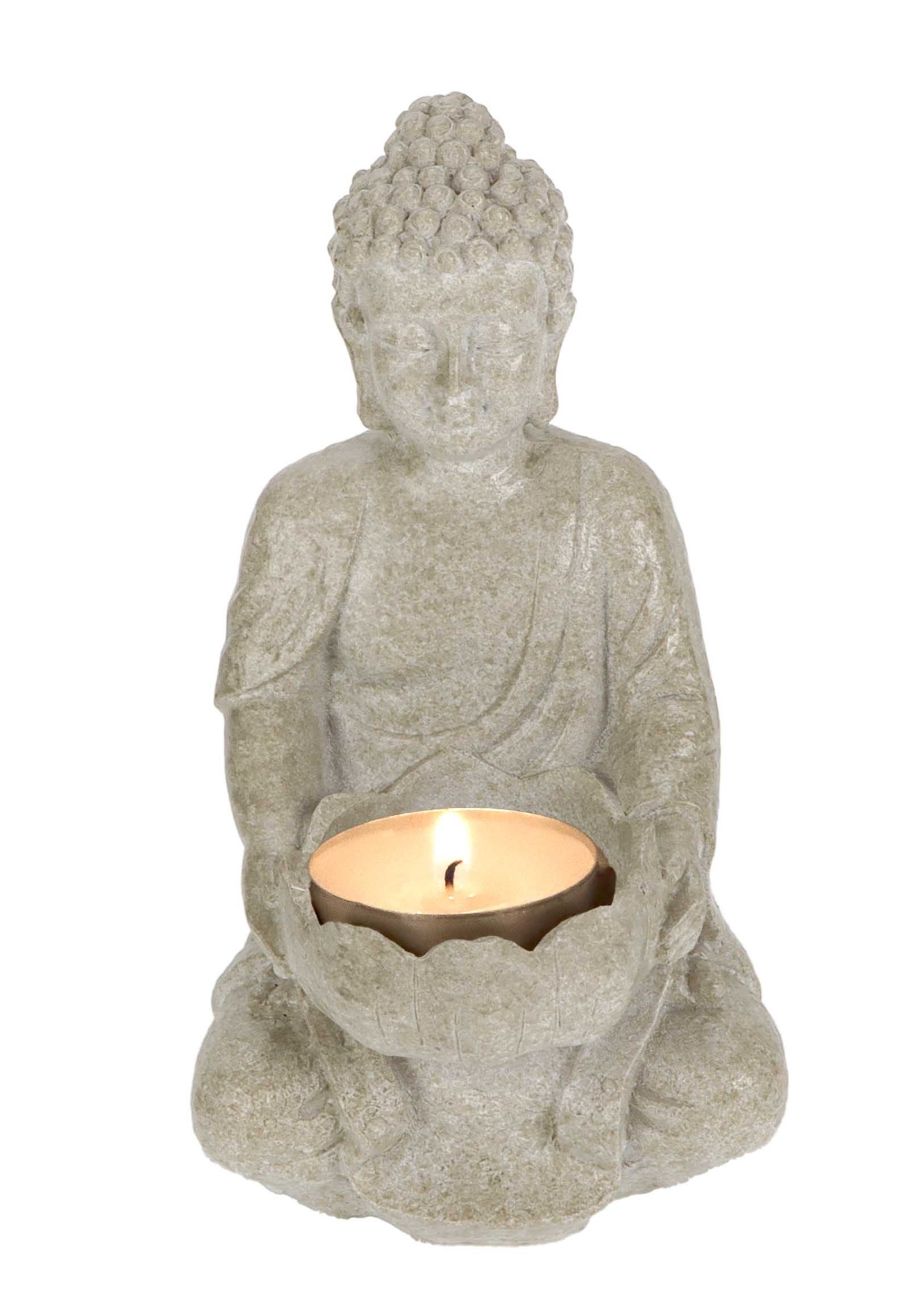 Bubble-Store Buddhafigur sitzende Buddha-Figur (Garten Deko Buddha Figur, 1 St., Buddha im Lotussitz), Buddha mit Teelichthalter
