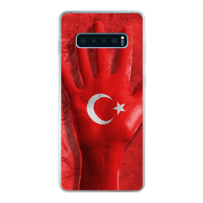 MuchoWow Handyhülle Eine Hand formt die türkische Flagge Phone Case Handyhülle Samsung Galaxy S10 Lite Silikon Schutzhülle