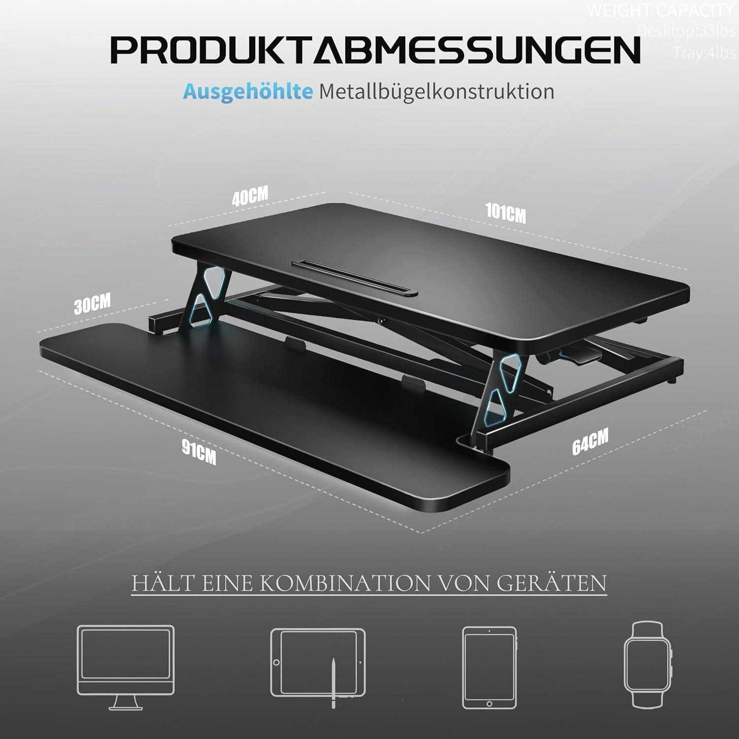 LuxusKollektion Stehpult Höhenverstellbarer Schreibtischaufsatz Steh-Sitz 101x40CM, Schwarz