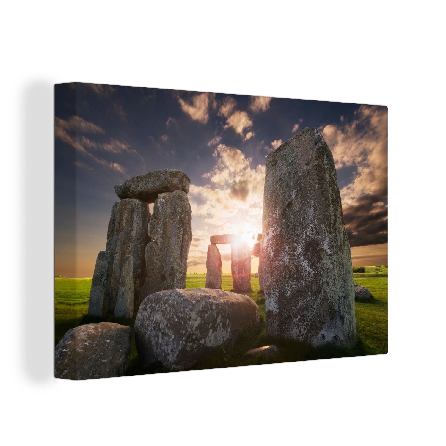 Nahaufnahme Stonehenge des Wanddeko, in Aufhängefertig, Leinwandbild OneMillionCanvasses® cm Wandbild England, 30x20 Sonnenuntergangs St), (1 hinter Leinwandbilder,