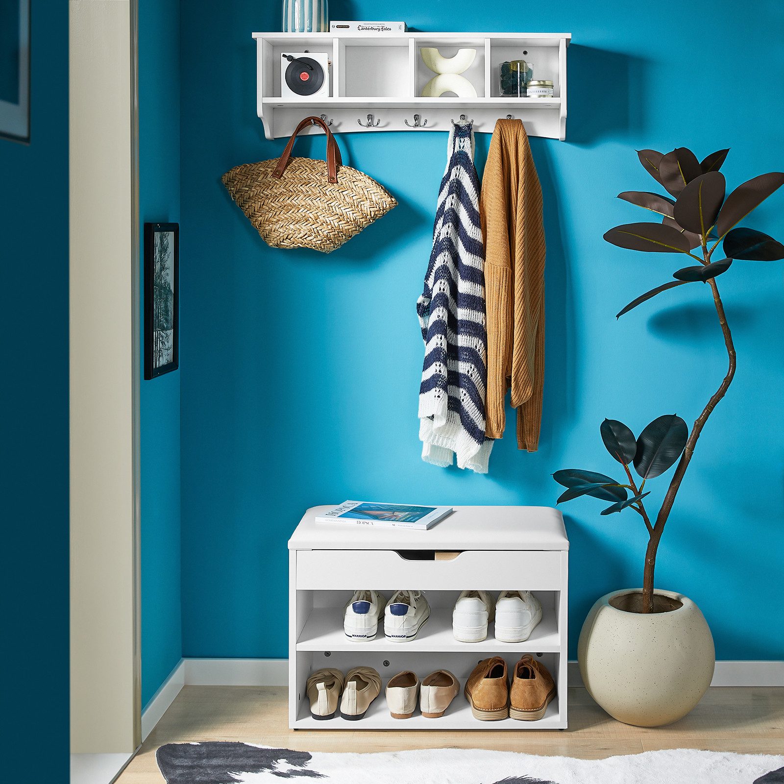 SoBuy Wandgarderobe FRG48, Flurgarderobe mit Ablage, Wandregal mit 4/5 Hake günstig online kaufen