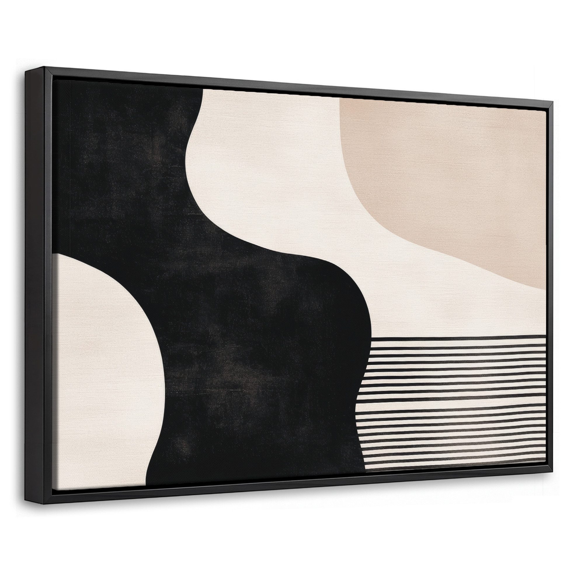 OneMillionCanvasses® Leinwandbild mit Rahmen - Abstrakt - Japandi - Beige - Modern, Fotodruck (1 St), Bilder, Zimmer Wand Bild Dekoration 30x20cm