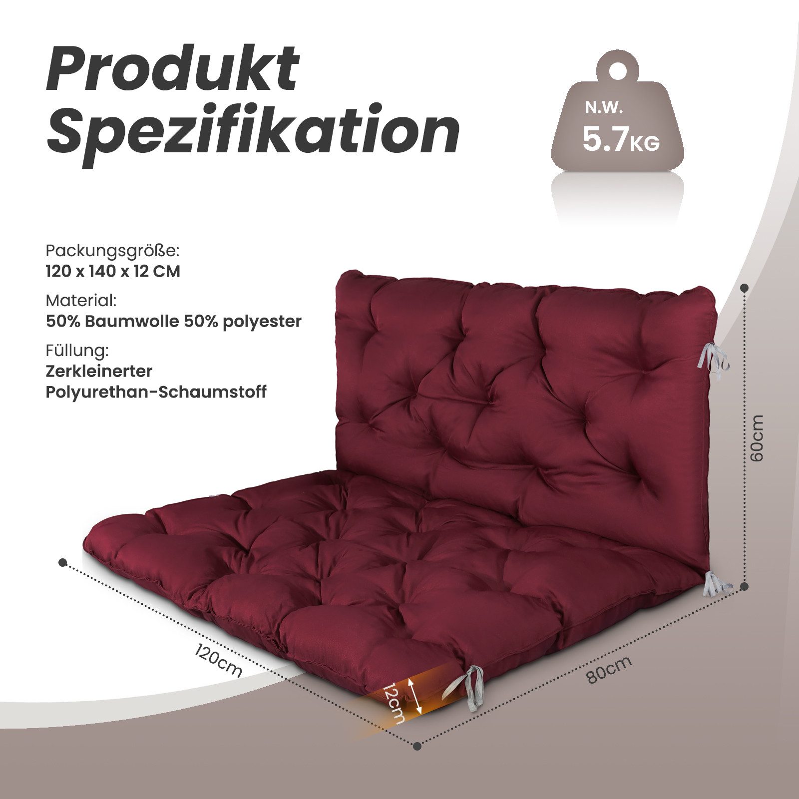 SOLEVITO Zitkussen Rib mint 120x40 cm kopen