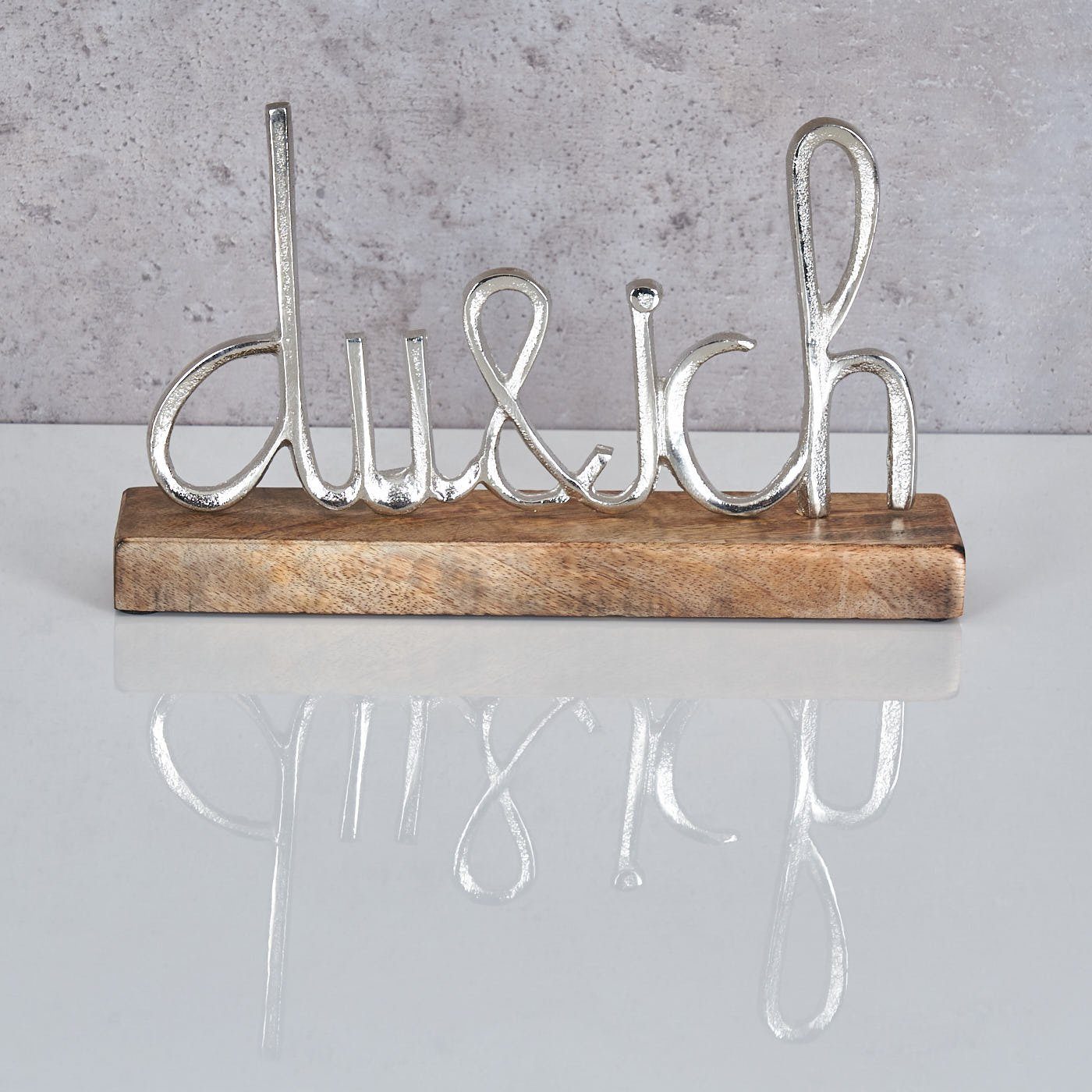 Levandeo® Deko-Schriftzug, Schriftzug Du Und Ich L25cm Silber Mango Holz Tischdeko Geschenk