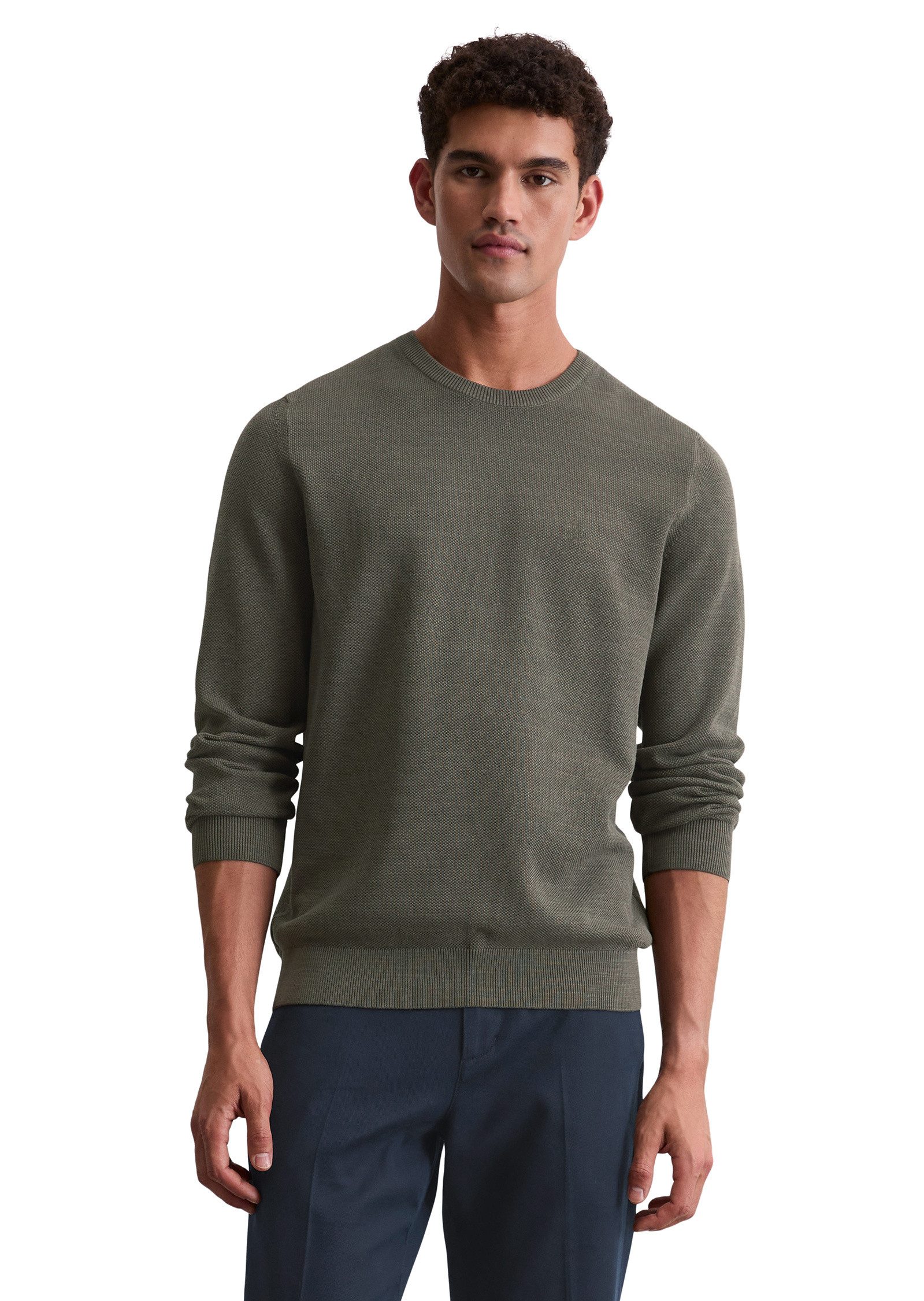 Marc O'Polo Rundhalspullover aus Bio-Baumwoll-Piqué günstig online kaufen