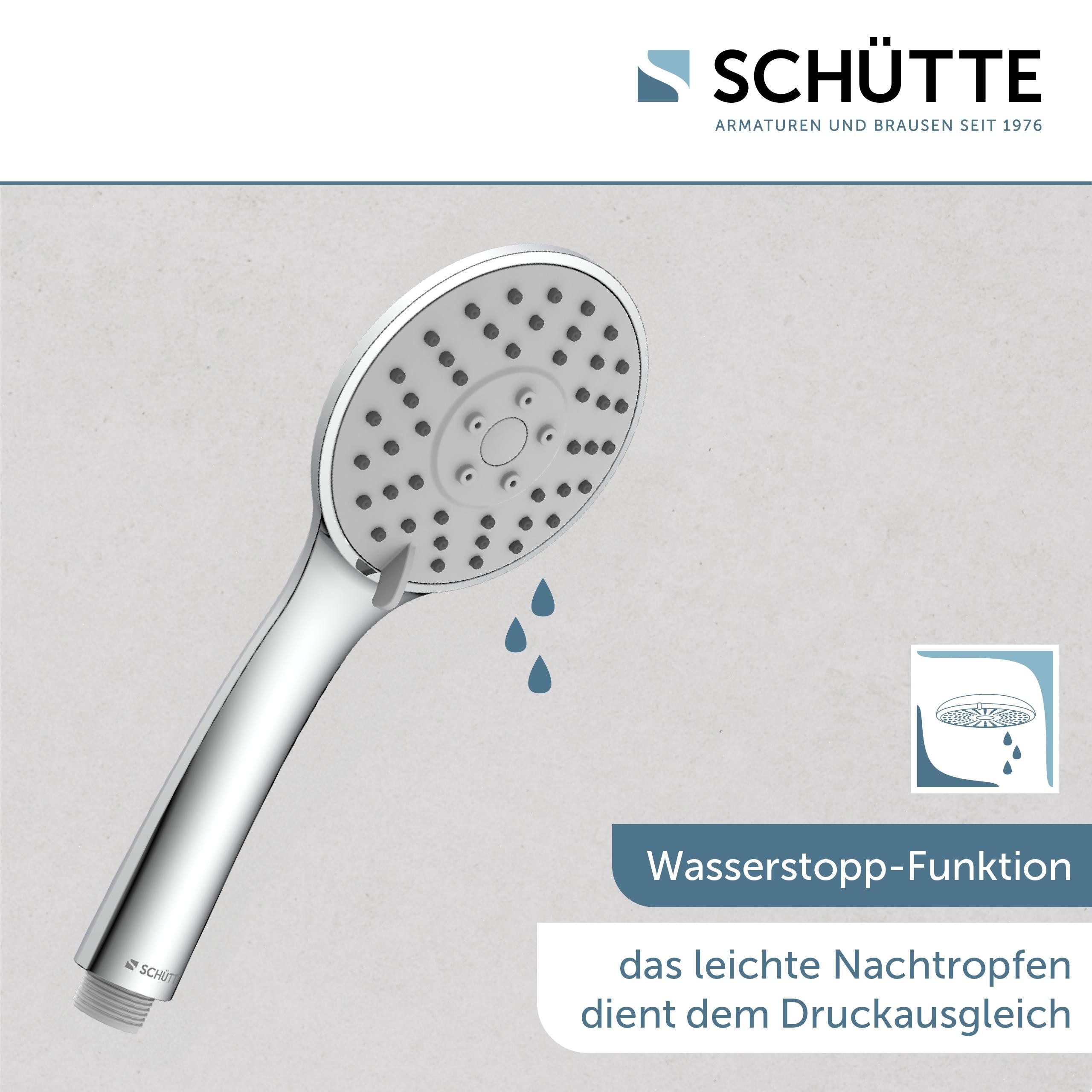 Schütte Handbrause NAPOLI, Duschkopf Ø 10cm, inkl. Brauseschlauch 150cm, Dichtungen, Wasserstopp