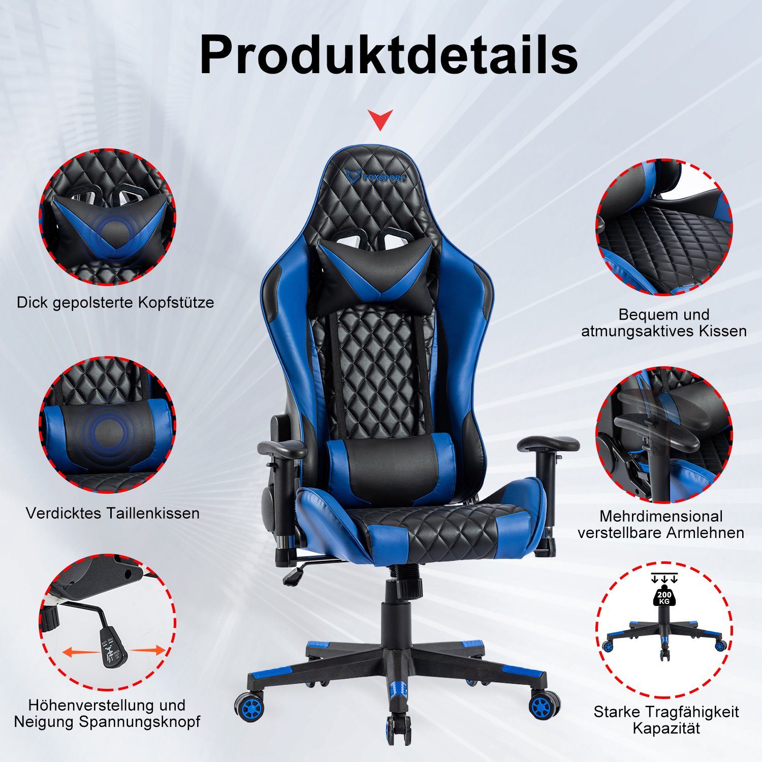 FOXSPORT Gaming-Stuhl ergonomisch Gamer Stühle (Professioneller günstig online kaufen