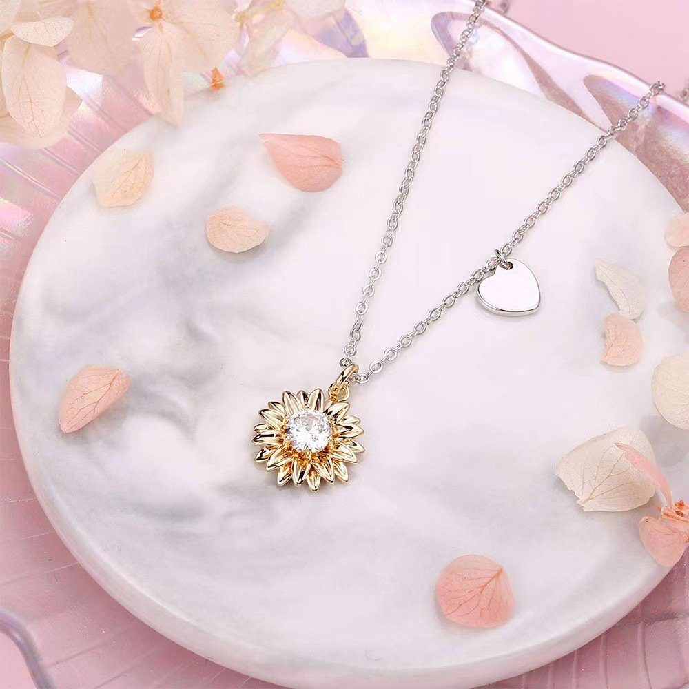 Sterling Kette Weibliche Silber Lange Halskette 925 -Sonnenblume Invanter