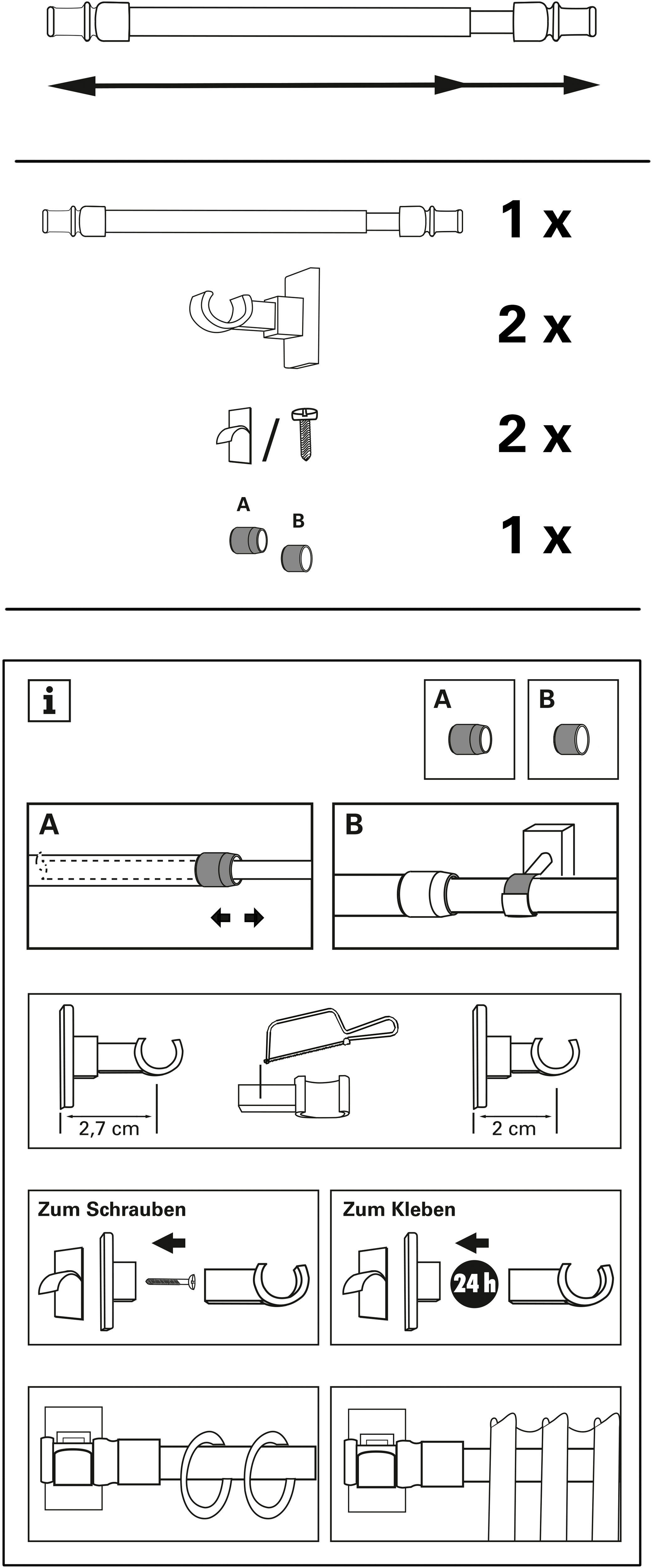 GARDINIA Scheibenstange Cafehausstange Metall, Ø 12 mm, 1-läufig, ausziehba günstig online kaufen