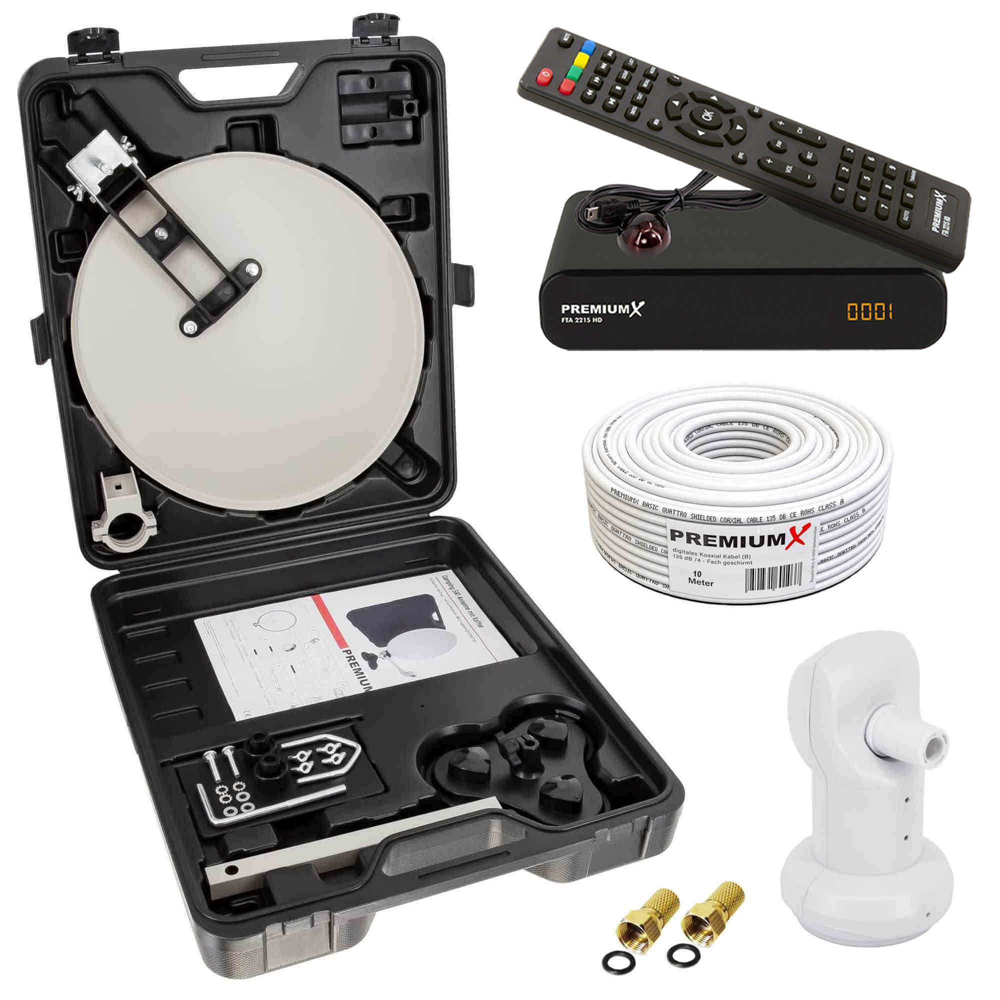 PremiumX SAT Anlage Satelliten TV Receiver LNB 10m Kabel F-Stecker im Koffer SAT-Antenne