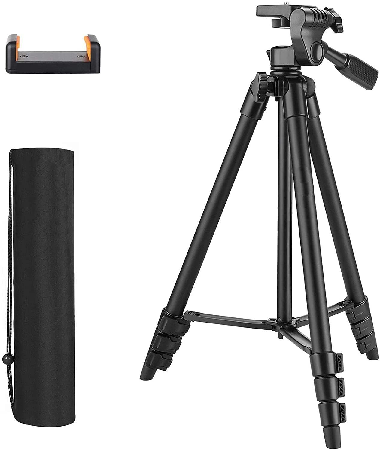 Premium 136cm Kamerastativ mit Handyhalter, 5 in 1 Alustativ Pro Kamerastativ