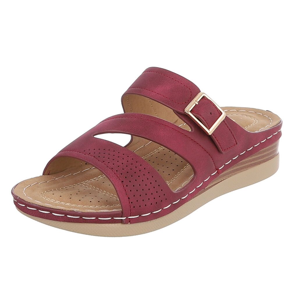 Ital-Design Damen Keilsandale mit Schnalle und Komfortfußbett Pantolette (91849263) Keilabsatz/Wedge Keilsandaletten in Weinrot