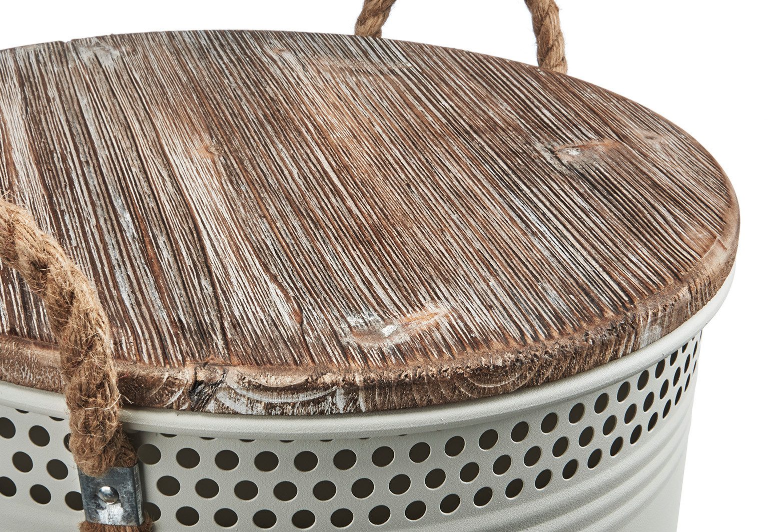 Kobolo Wäschekorb Aufbewahrungskorb HOME aus Metall und Holz mit Deckel und Griffen (Stück, 1 St., mit Deckel und Griffen), Gr. M 34 x 47 cm