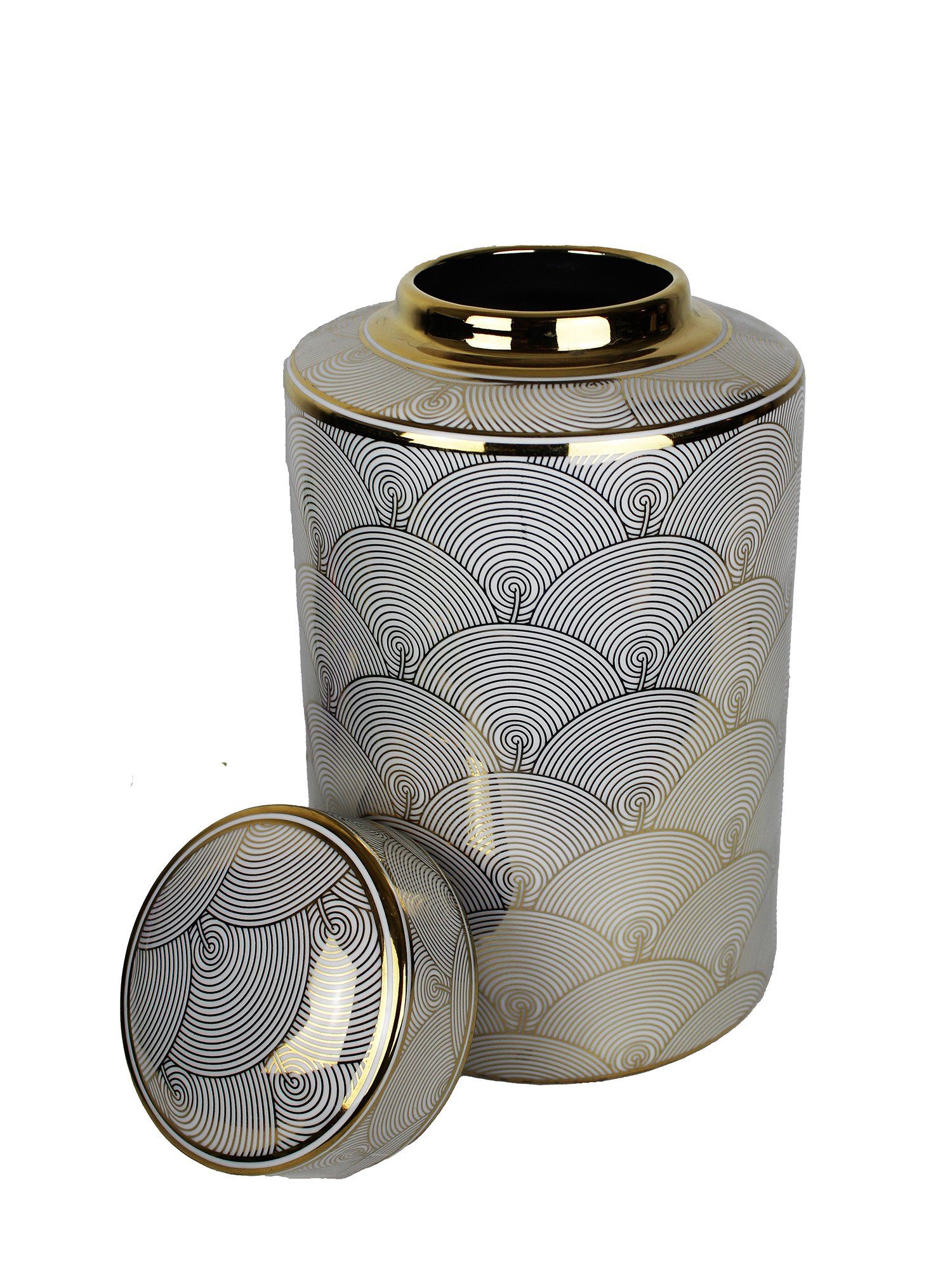 Cosy Home Ideas Tischvase Deckelvase Keramik weiß gold Wellenmuster Ingwertopf (1 Stück, 1x Keramikvase), handgefertigt in Premiumqualität