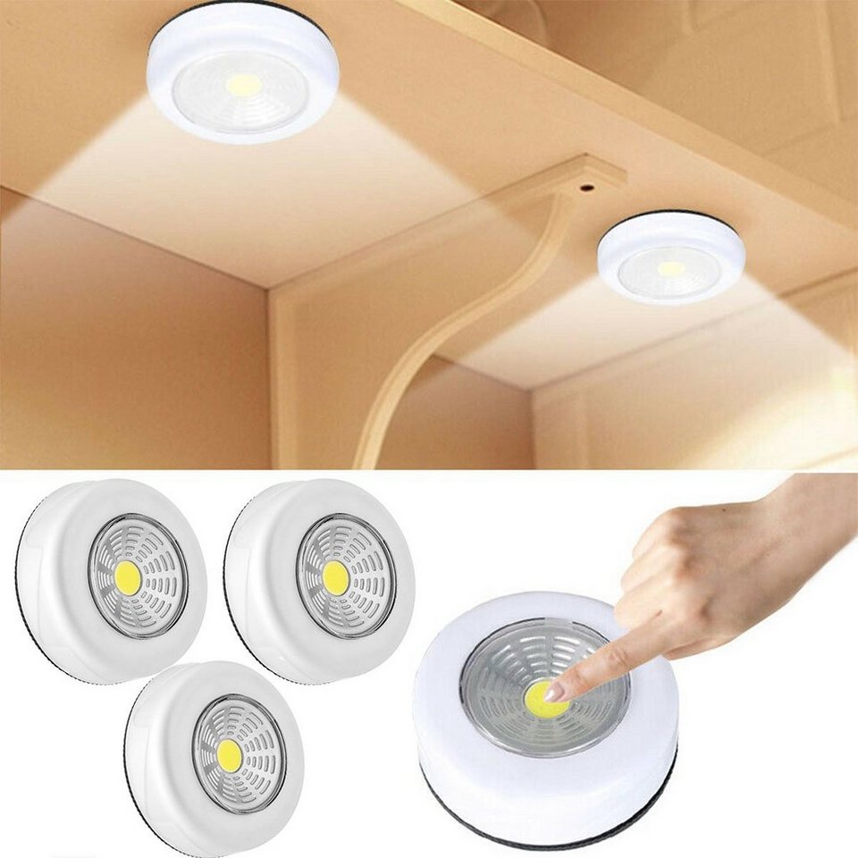 LETGOSPT LED Nachtlicht 4x LED Nachtlicht, Stick&Push COB LED Touch Lampe  Unterbauleuchte, LED fest integriert, Tageslichtweiß, für die  Gute-Nacht-Geschichte, auf Reisen, Notlicht