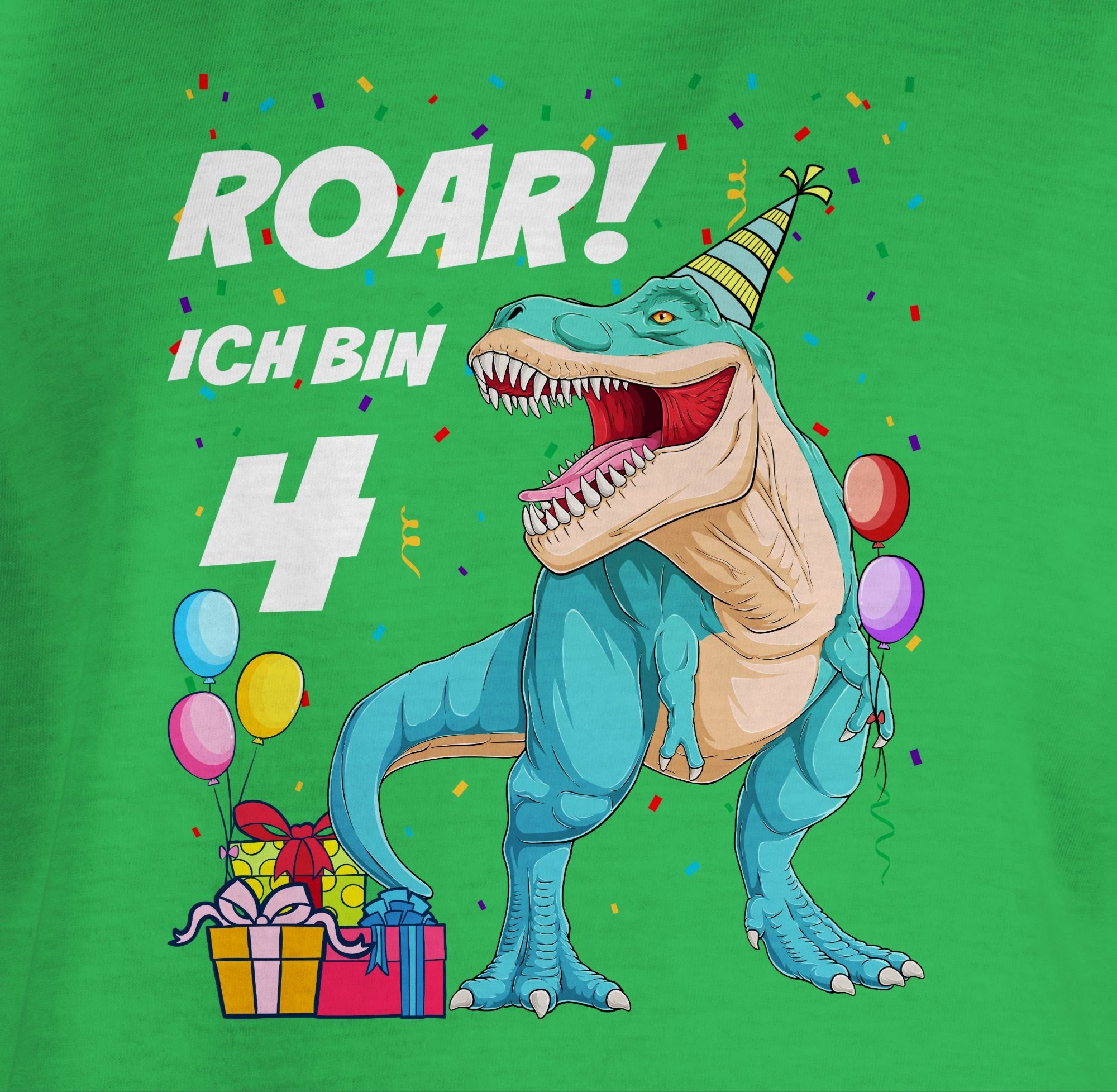 Shirtracer T-Shirt Ich bin 4. 4 Dinosaurier Grün Jahre T-Rex Dino 3 Geburtstag 