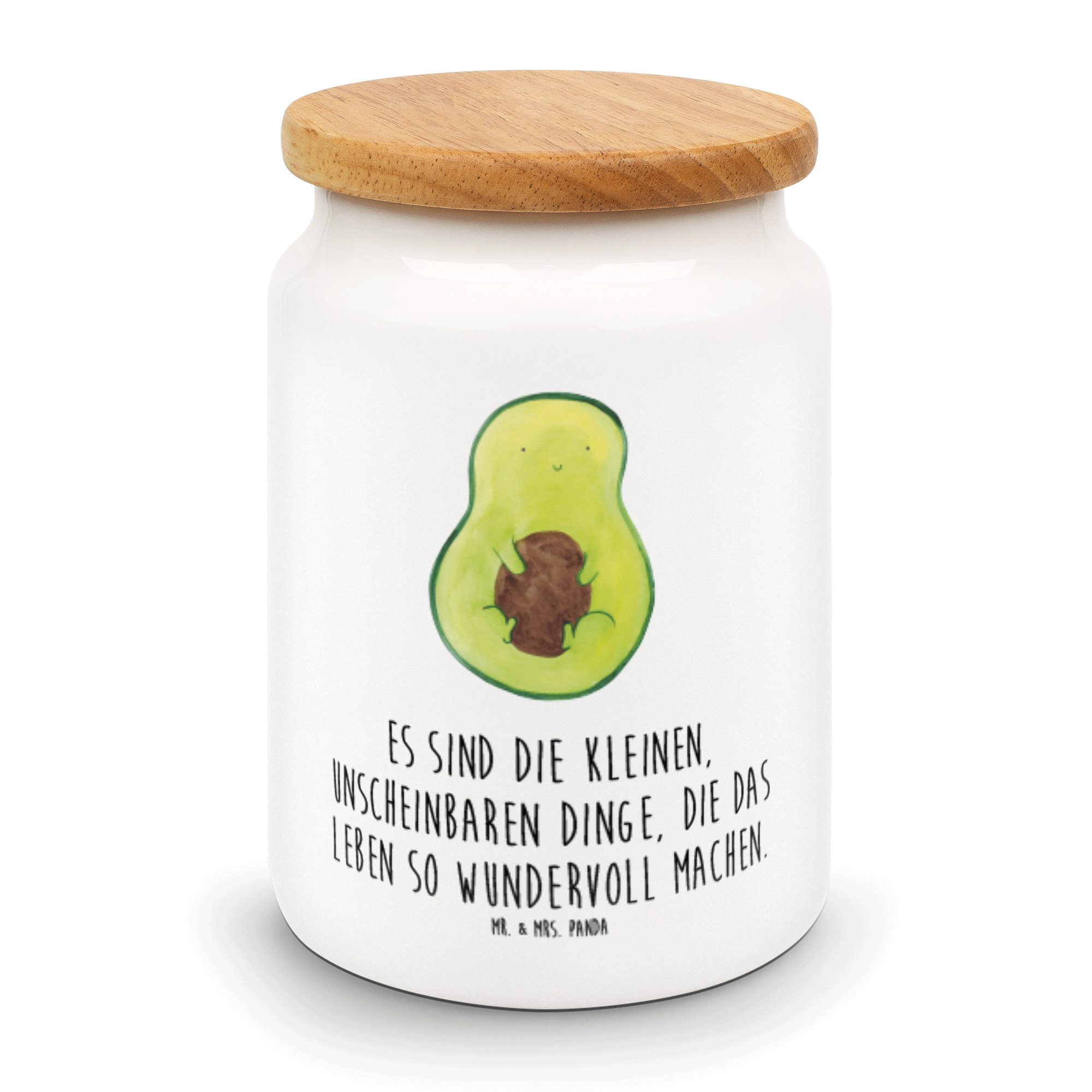 Mr. & Mrs. Panda Vorratsdose Avocado mit Kern - Weiß - Geschenk, Vorratsbehälter, Spruch Leben, Pf, Keramik, (1-tlg)