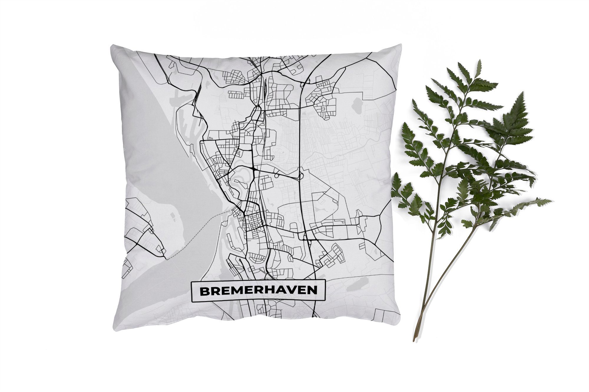Schlafzimmer, Karte für Wohzimmer, Dekokissen Füllung - - MuchoWow Stadtplan, - mit Karte Deko, Bremerhaven Zierkissen Sofakissen