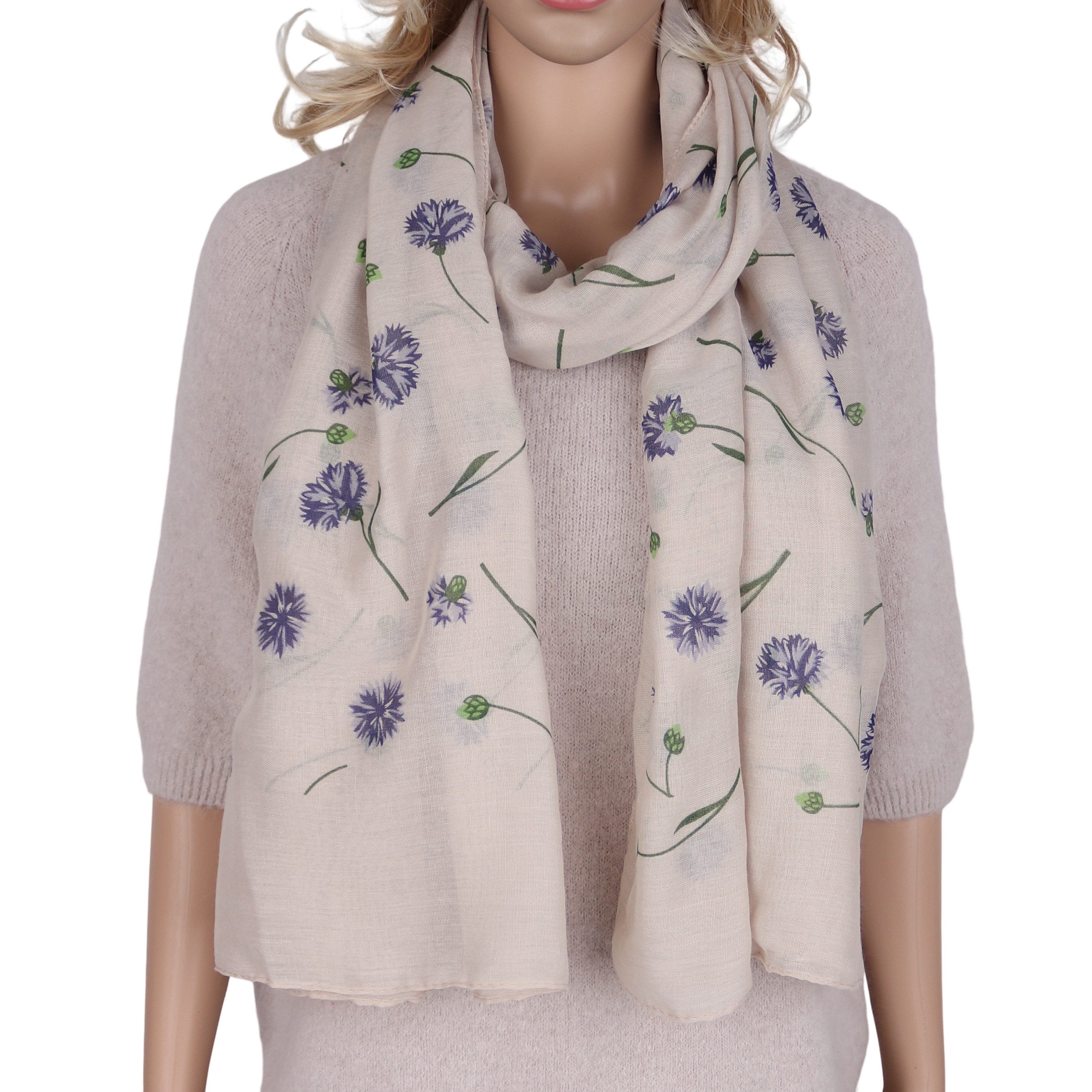 MIRROSI Modeschal Weicher & Leicht Großes Schal, ca.70x180cm, mit Kornblumen-Print, (dünner Tuchschal mit Blumenmuster), Damen Halstuch Stola ideal für Frühling, Sommer und Herbst