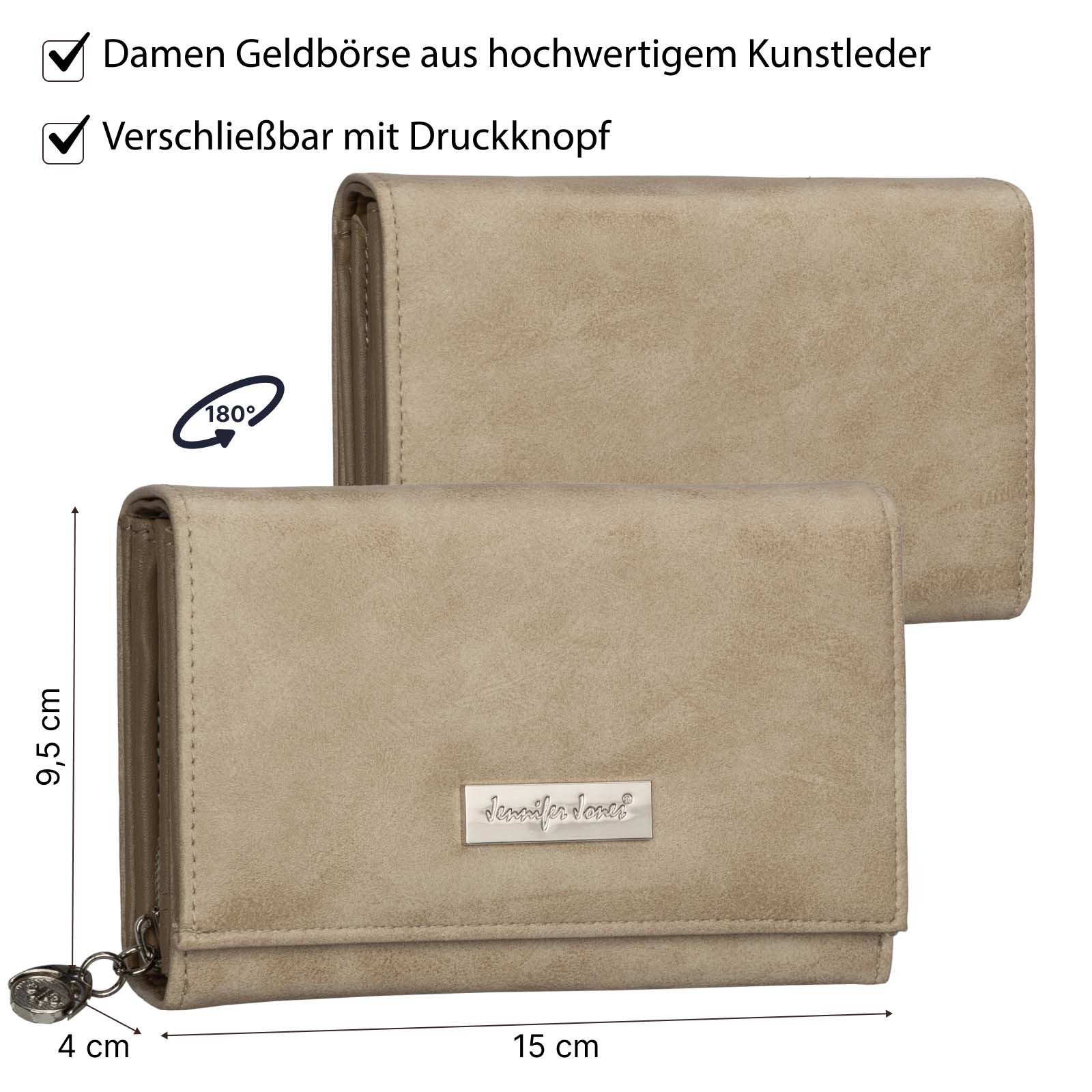 Jennifer Jones Geldbörse JENNIFER JONES Damen Geldbörse Portemonnaie Natur, Damen Geldbörse klappbar mit Reißverschluss Portemonnaie Geldbeutel