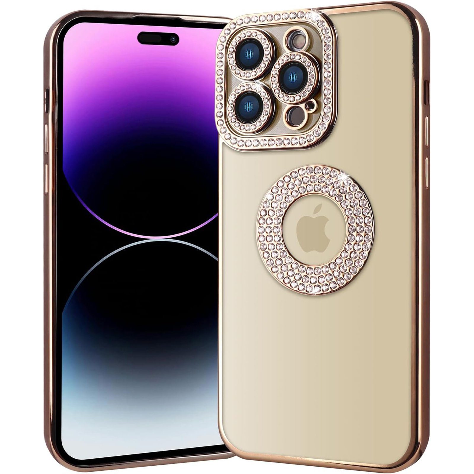 Für Apple iPhone 14 Beidseitiger 360 Grad Magnet Glas Hülle Handy Tasche  Bumper Gold