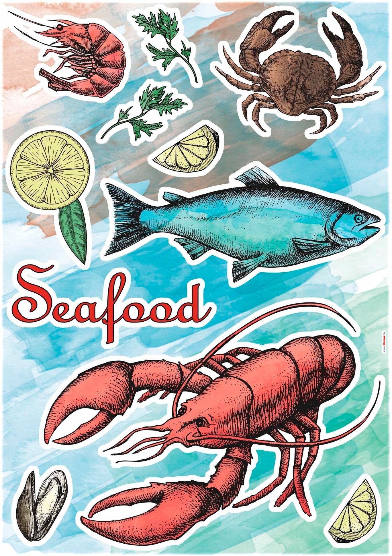 Komar Wandtattoo Seafood - Размер 50 x 70 cm, selbstklebend, Wandsticker