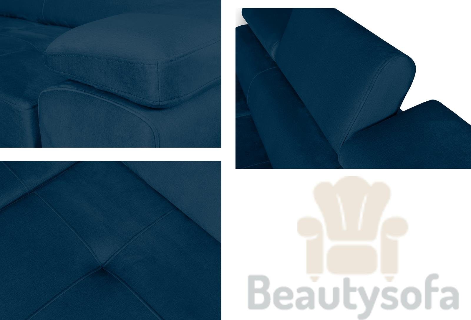 Beautysofa Schlafsofa Couch 77) Schlaffunktion modernen Kopfstütze, Dreisitzer Schlafsofa marineblau mit Stil, (monolith Verstellbare