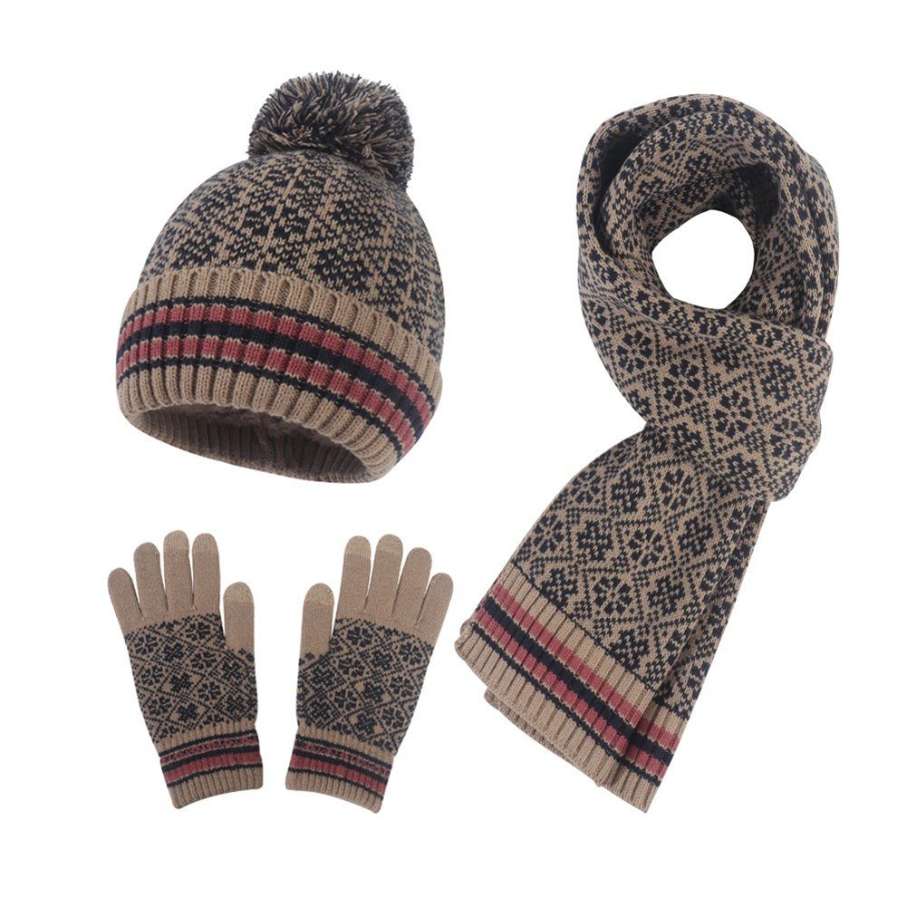 Set LYDMN Warm Schal Handschuhe Winter Strickhandschuhe dreiteiliges Strickmütze, 3-teiliges Schal Set Mütze Handschuh, und