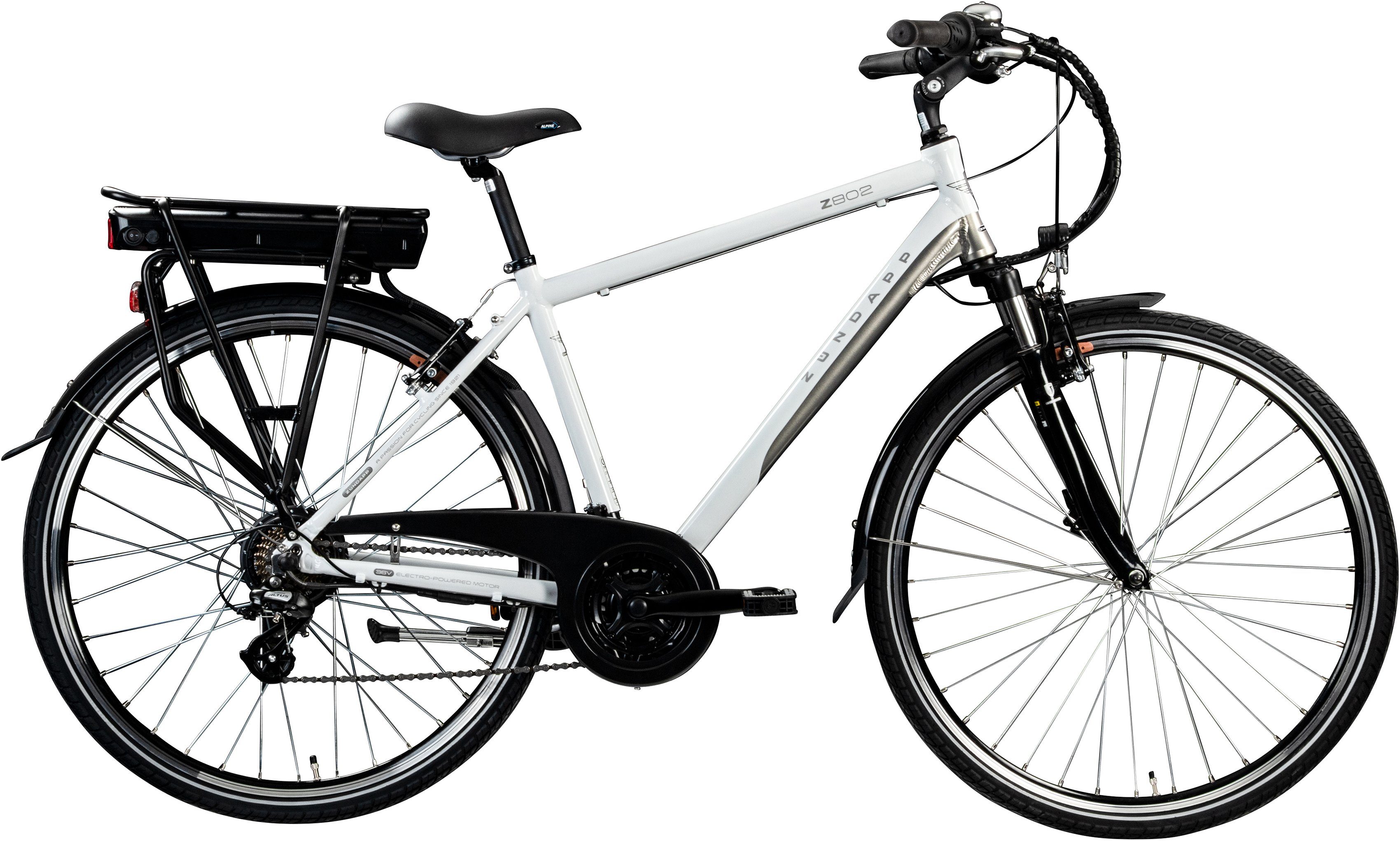 Zündapp E-Bike Z802 Herren, 21 Gang Shimano Altus RD-M310 Schaltwerk, Kettenschaltung, Heckmotor, 374 Wh Akku, Pedelec, Elektrofahrrad für Damen u. Herren, Trekkingrad