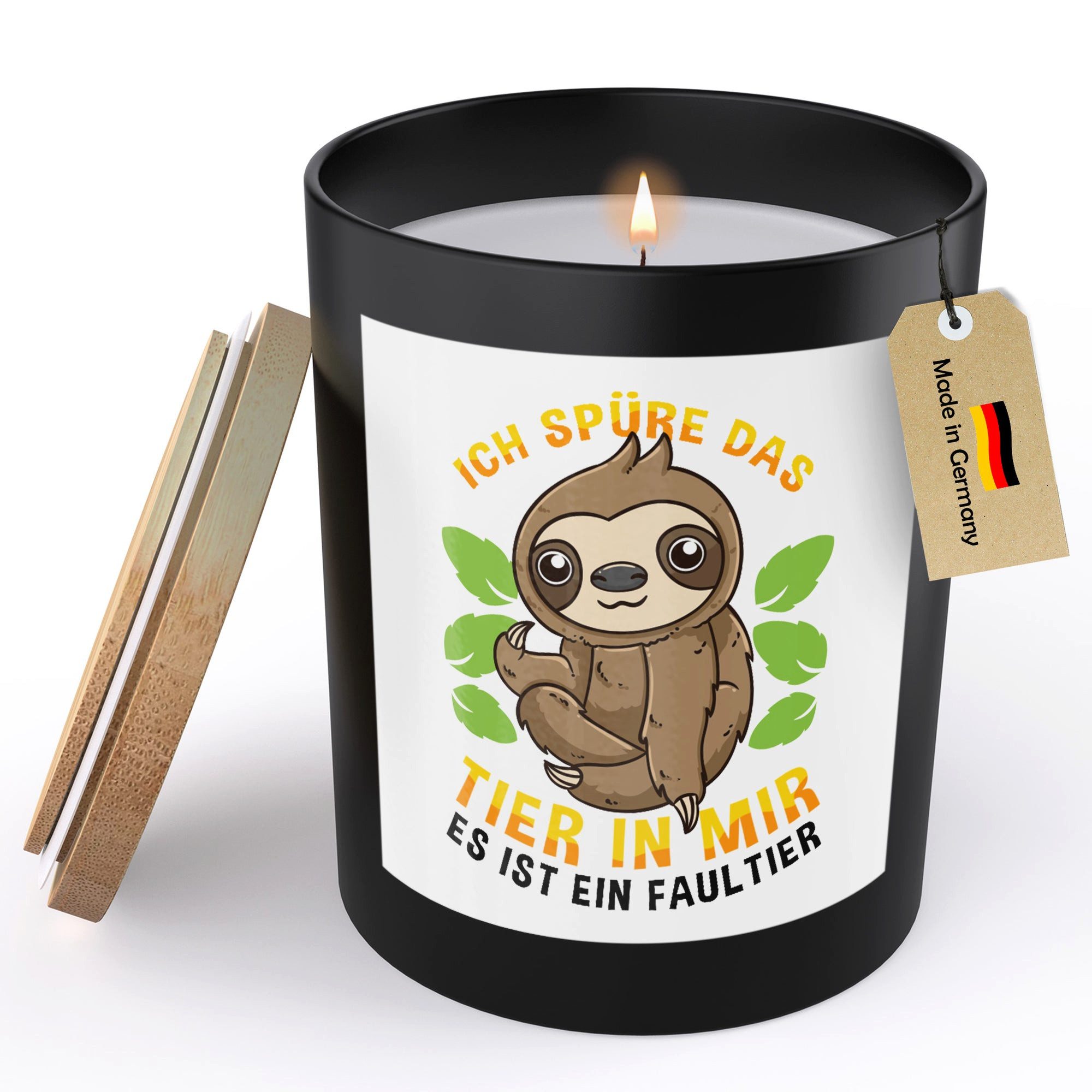 22Feels Duftkerze Deko Faultier Lustig Süß Tier Geschenk Frauen Männer Couch Humor, MADE IN GERMANY, Europäisches Sojawachs, Handgegossen