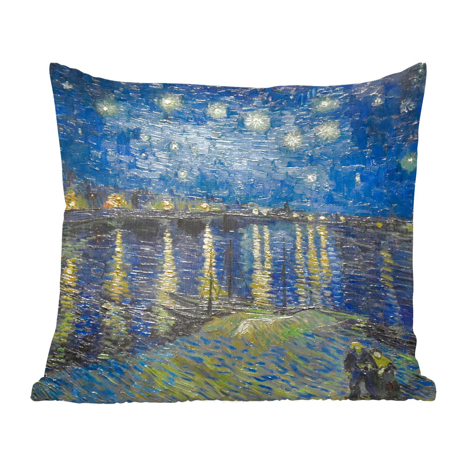 MuchoWow Dekokissen Sternennacht über dem Orsay Paris - Vincent Van Gogh, Zierkissen mit Füllung für Wohzimmer, Schlafzimmer, Deko, Sofakissen | Dekokissen