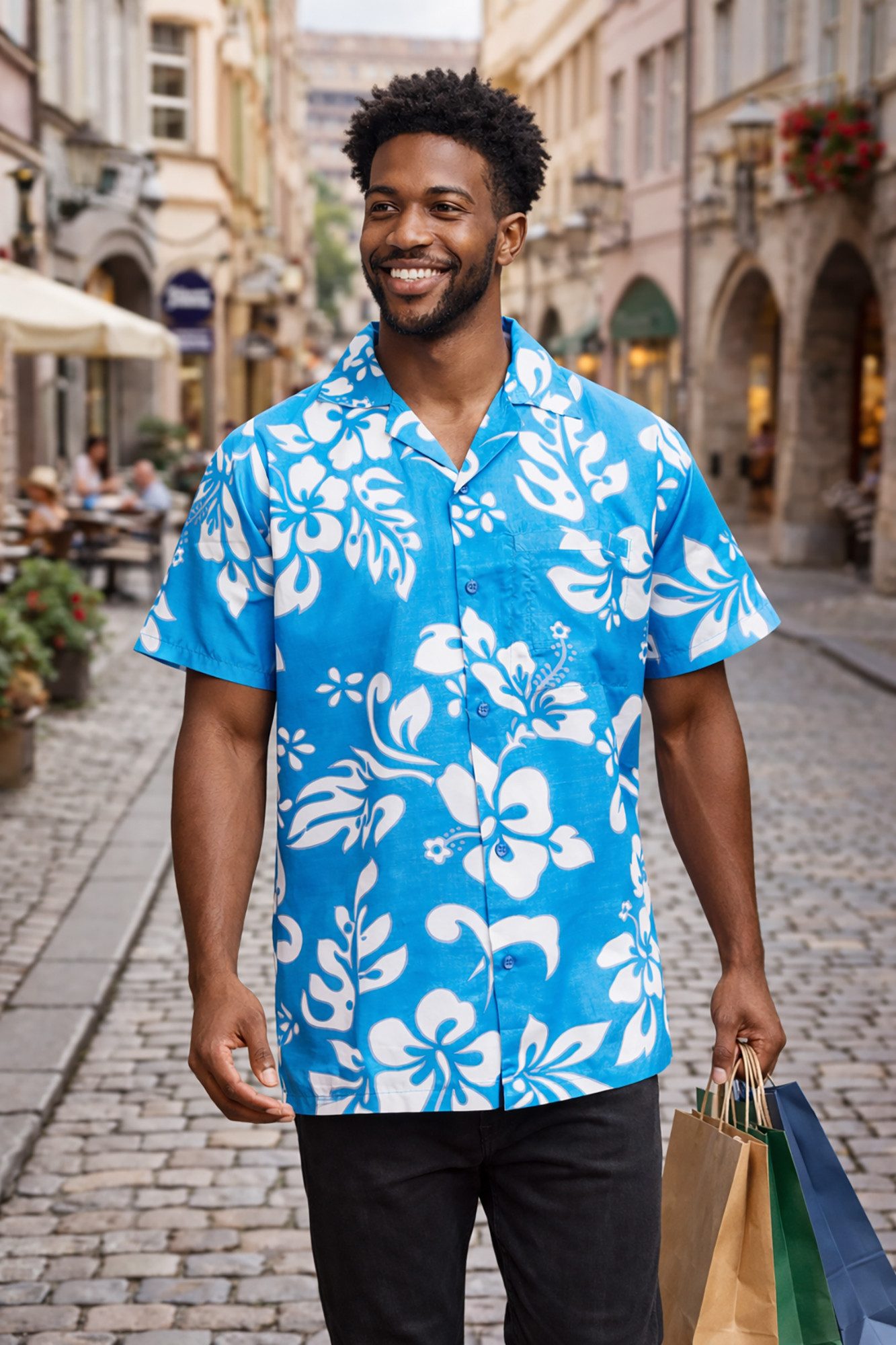 King Kameha Hawaiihemd "Hibiscus" Funky Hawaii-Hemd Herren Kurzarm Front-Tasche Stylish