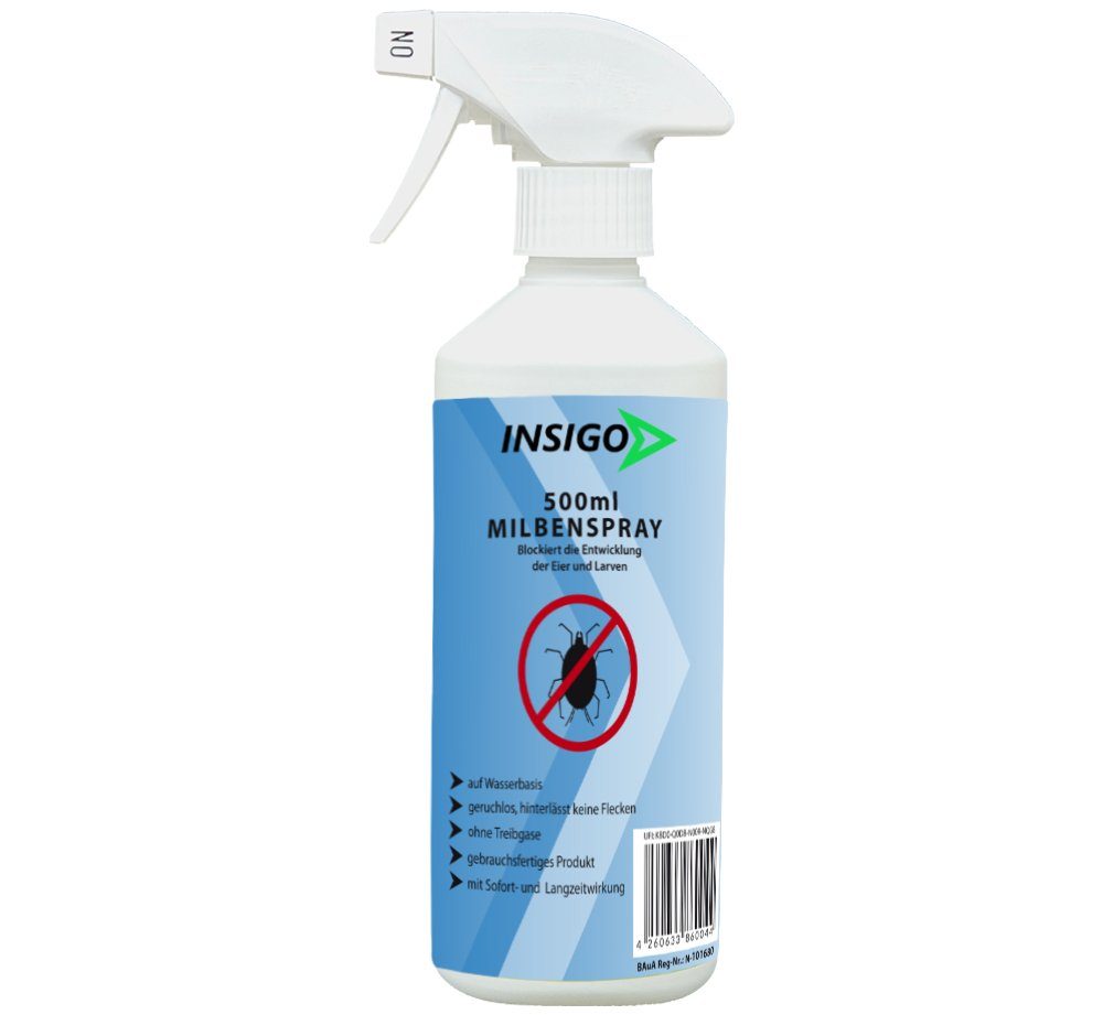 1.5 Milben-Spray Insektenspray Anti auf INSIGO Ungezieferspray, Milben-Mittel l, Langzeitwirkung geruchsarm, brennt ätzt / nicht, mit Wasserbasis,