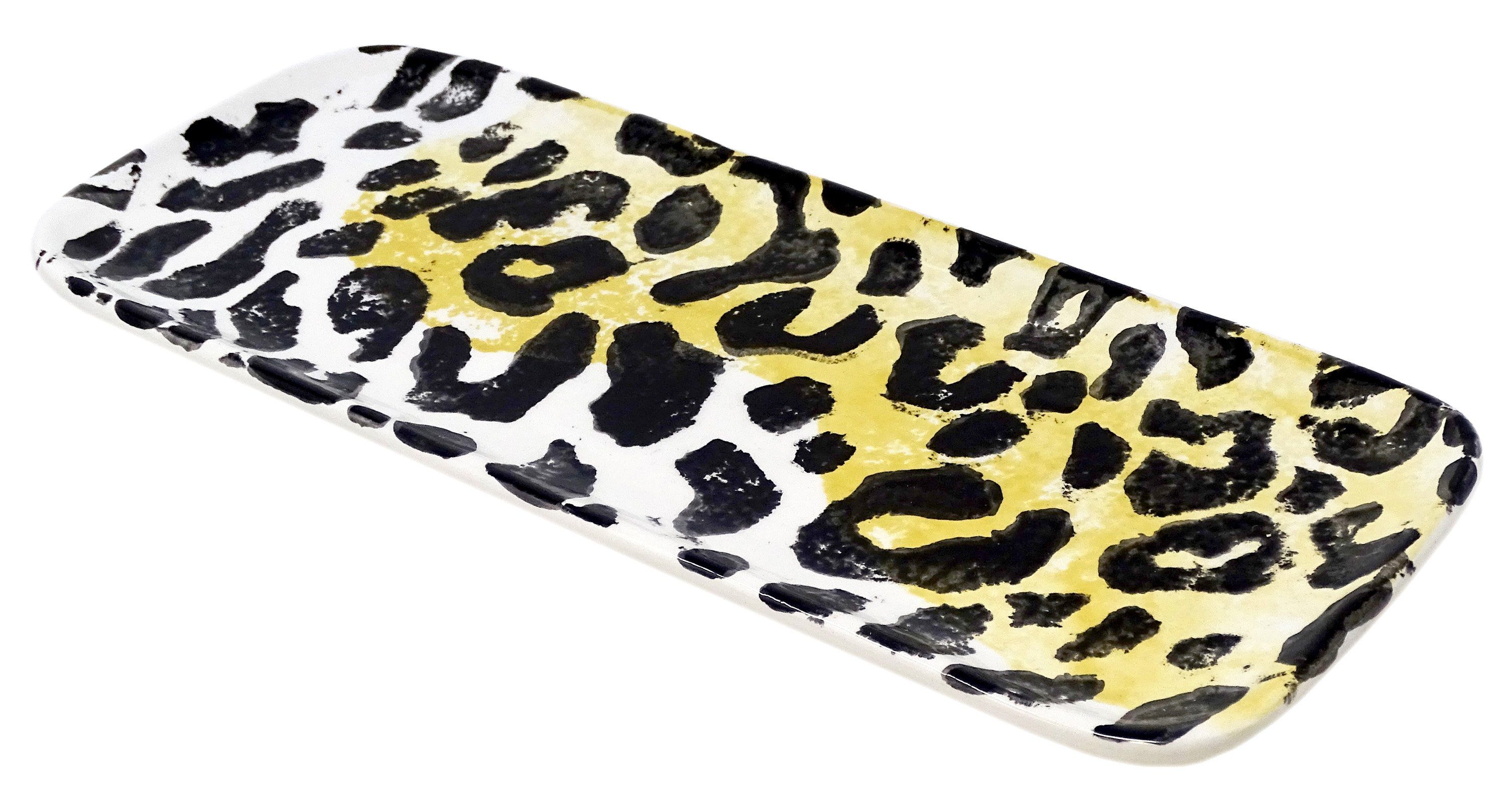 Servierteller rechteckig, Lashuma 28x11 kleine cm Servierplatte Wurstteller Leopard, Keramik,