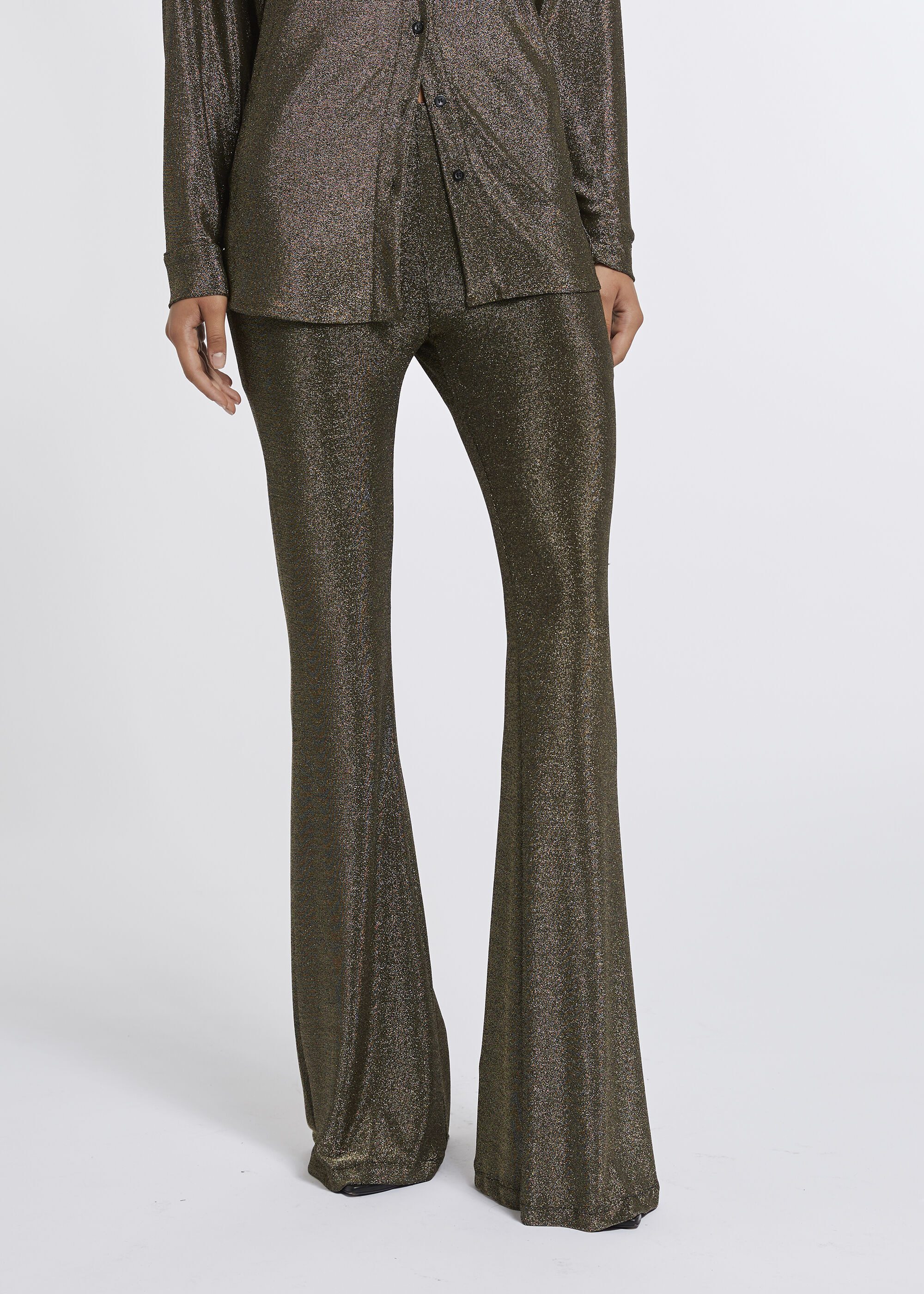 Nicowa Stoffhose CAROWI Lamé-Jersey Hose mit Schlag