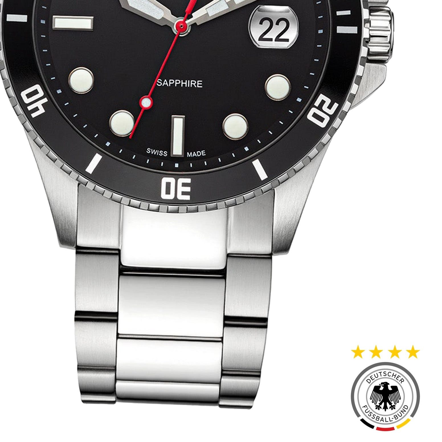 Deutscher Fußball-Bund Quarzuhr DFB Herrenuhr Edelstahl silber, (Analoguhr), Herrenuhr rund, groß (42mm), Edelstahlarmband silber, Fußball-Sport