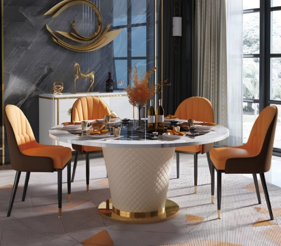 Xlmoebel Esstisch Neuer runder Edelstahl-Esstisch für Wohn- und Esszimmer mit drehbarer (Esstisch), Hergestellt in Europa