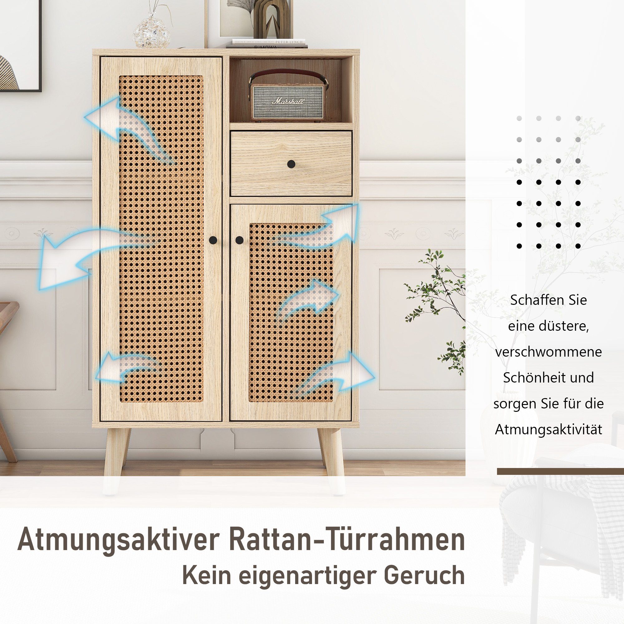 Merax Sideboard, mit Rattantüren und Schublade, Highboard, Kommode, Anricht günstig online kaufen