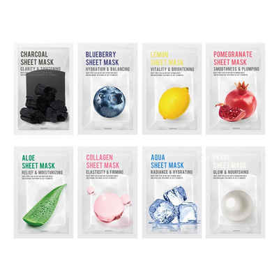 COOL-i ® Tuchmaske, Gesichtstuchmasken 8 Typen, 22 ml x 8 Stück, Feuchtigkeitsspendende, natürliche Inhaltsstoffe für alle Hauttypen