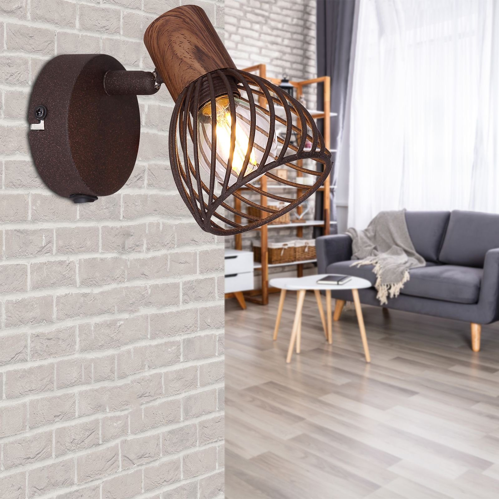Wandstrahler Holz mit GLOBO Globo Schalter Innen Wandleuchte Wandlampe Wandleuchte